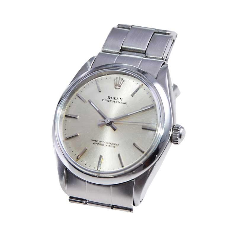 Women's or Men's Rolex Stainless Steel Oyster Perpetual with Original Riveted Bracelet Mid 1960's