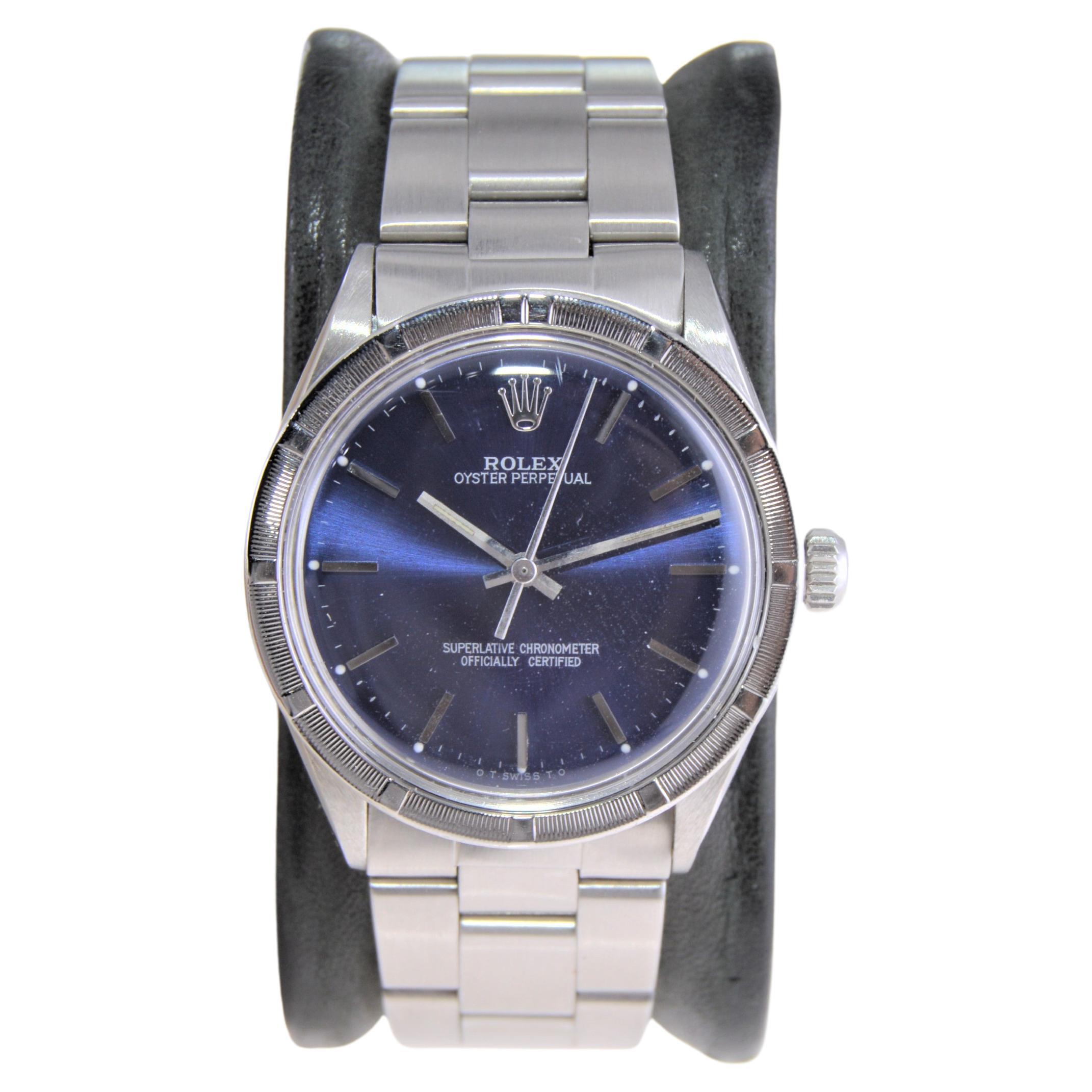 Modern Rolex Stainless Steel Oyster Perpetual with Original Riveted Oyster Bracelet 