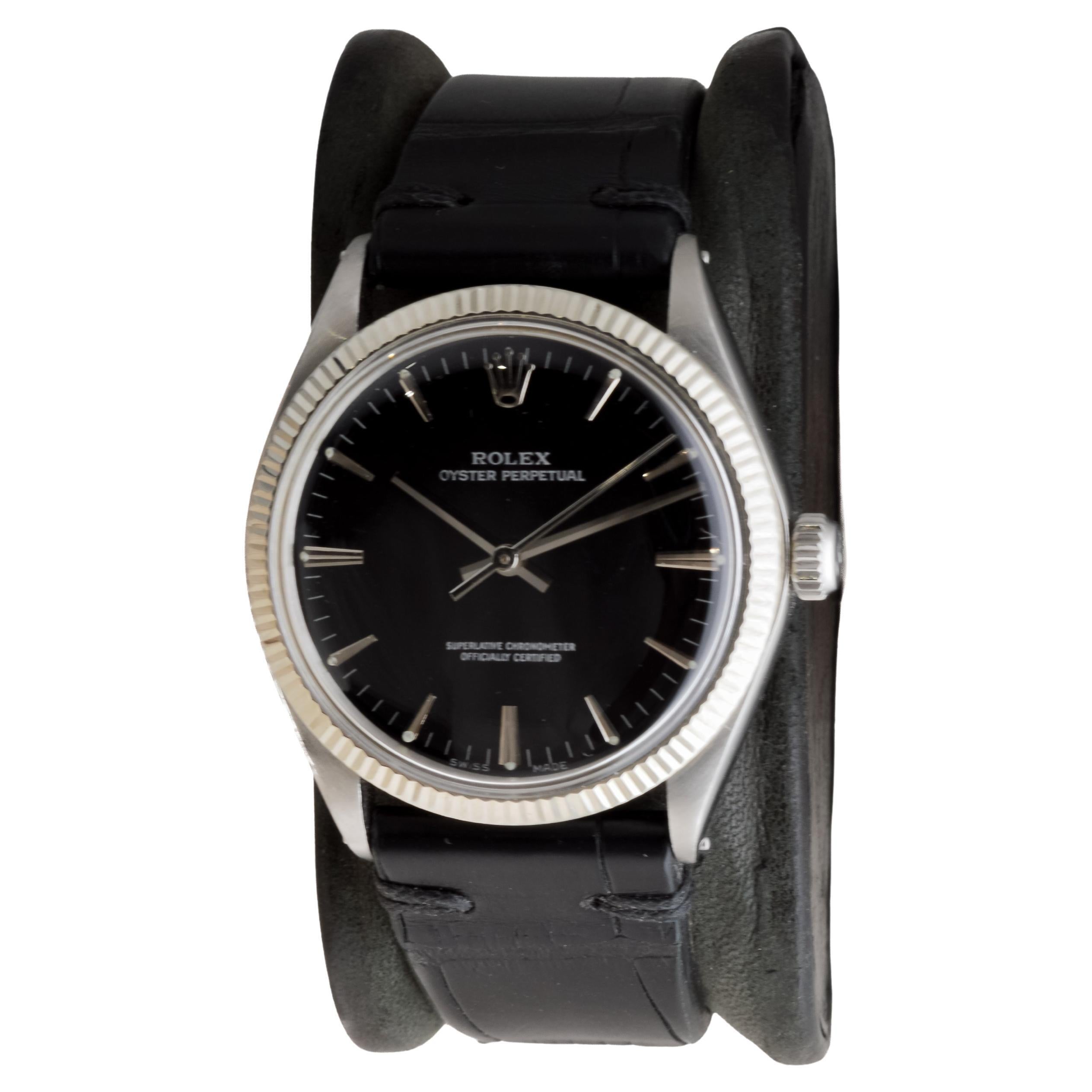 Rolex Stainless Steel Oyster Perpetual with Rare Black Dial circa, 1972 For Sale 1
