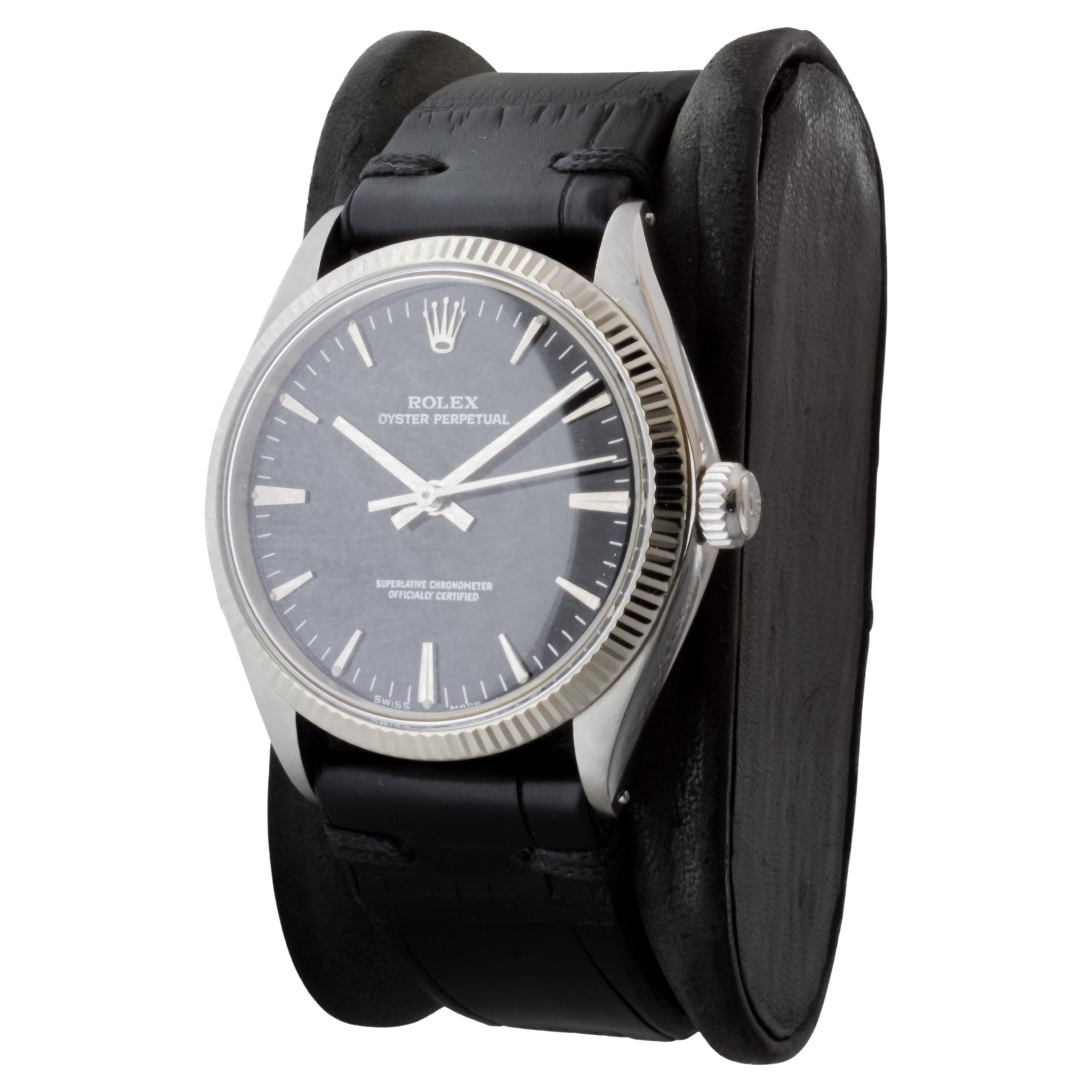 Rolex Stainless Steel Oyster Perpetual with Rare Black Dial circa, 1972 For Sale 2