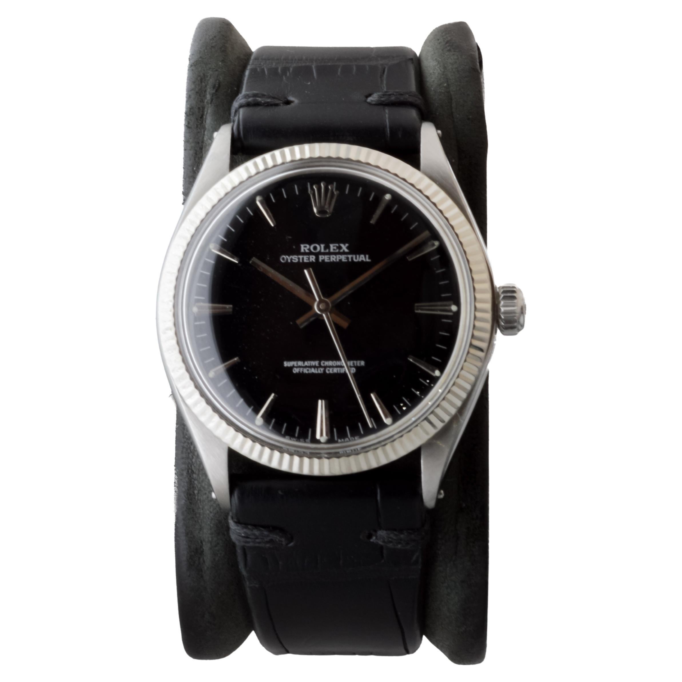 Rolex Edelstahl Oyster Perpetual mit seltenem schwarzem Zifferblatt ca. 1972