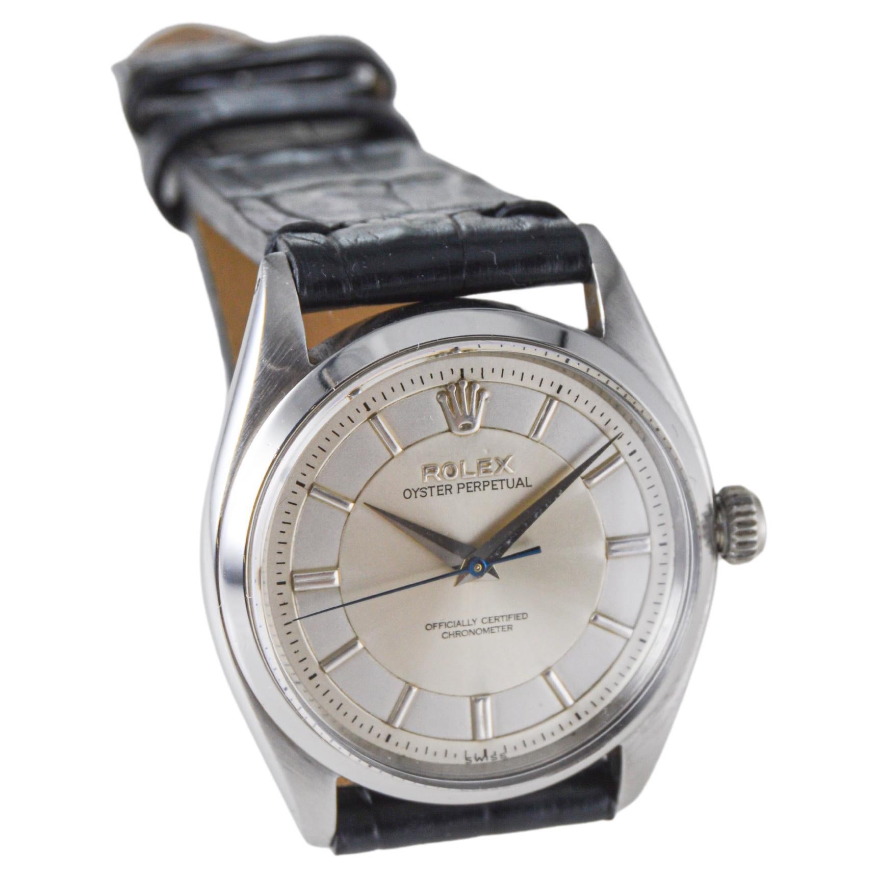 Women's or Men's Rolex Stainless Steel Oyster Perpetual with Rare Dial from, 1955