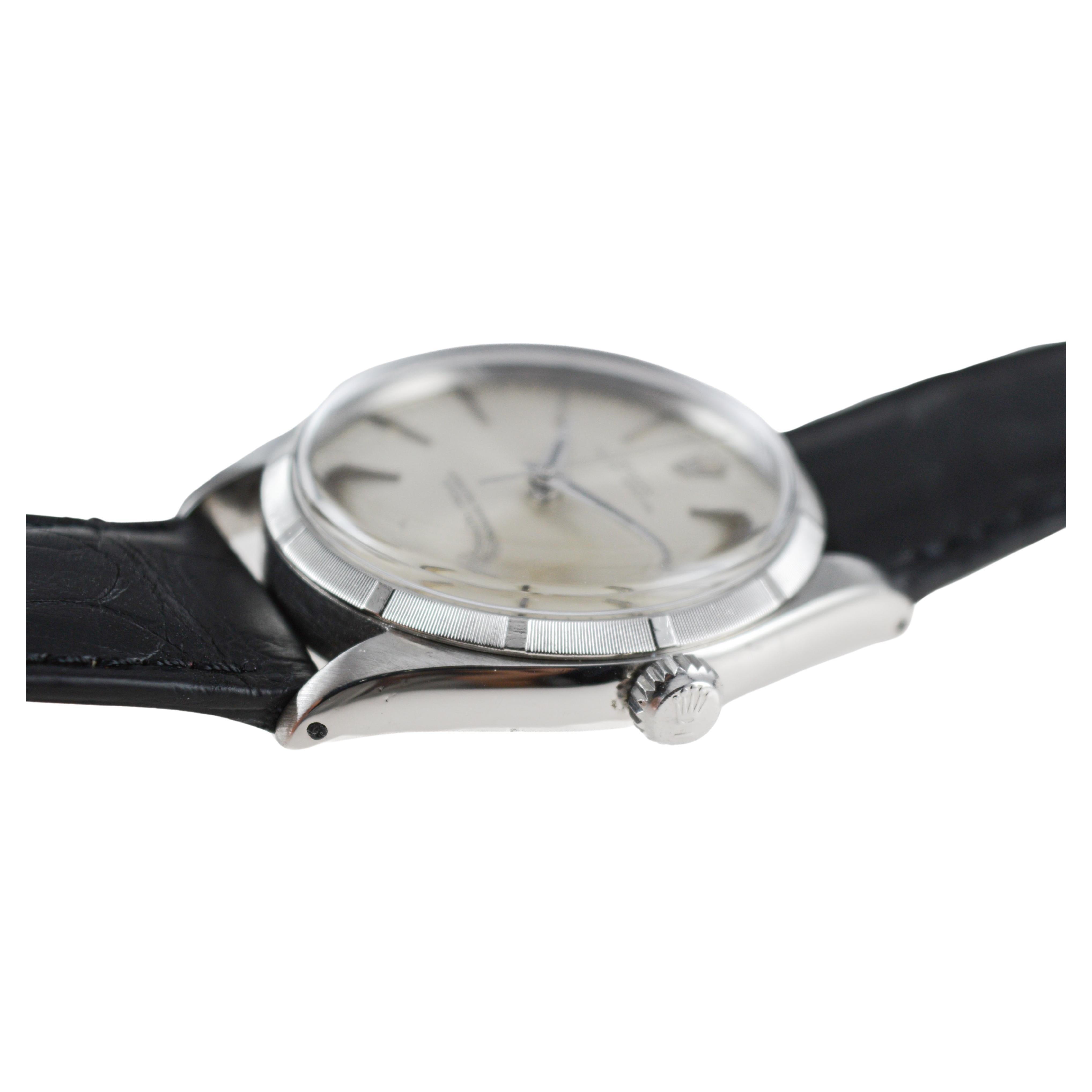 Rolex Oyster Perpetual avec moteur rare et lunette tournée, 1957 en vente 5