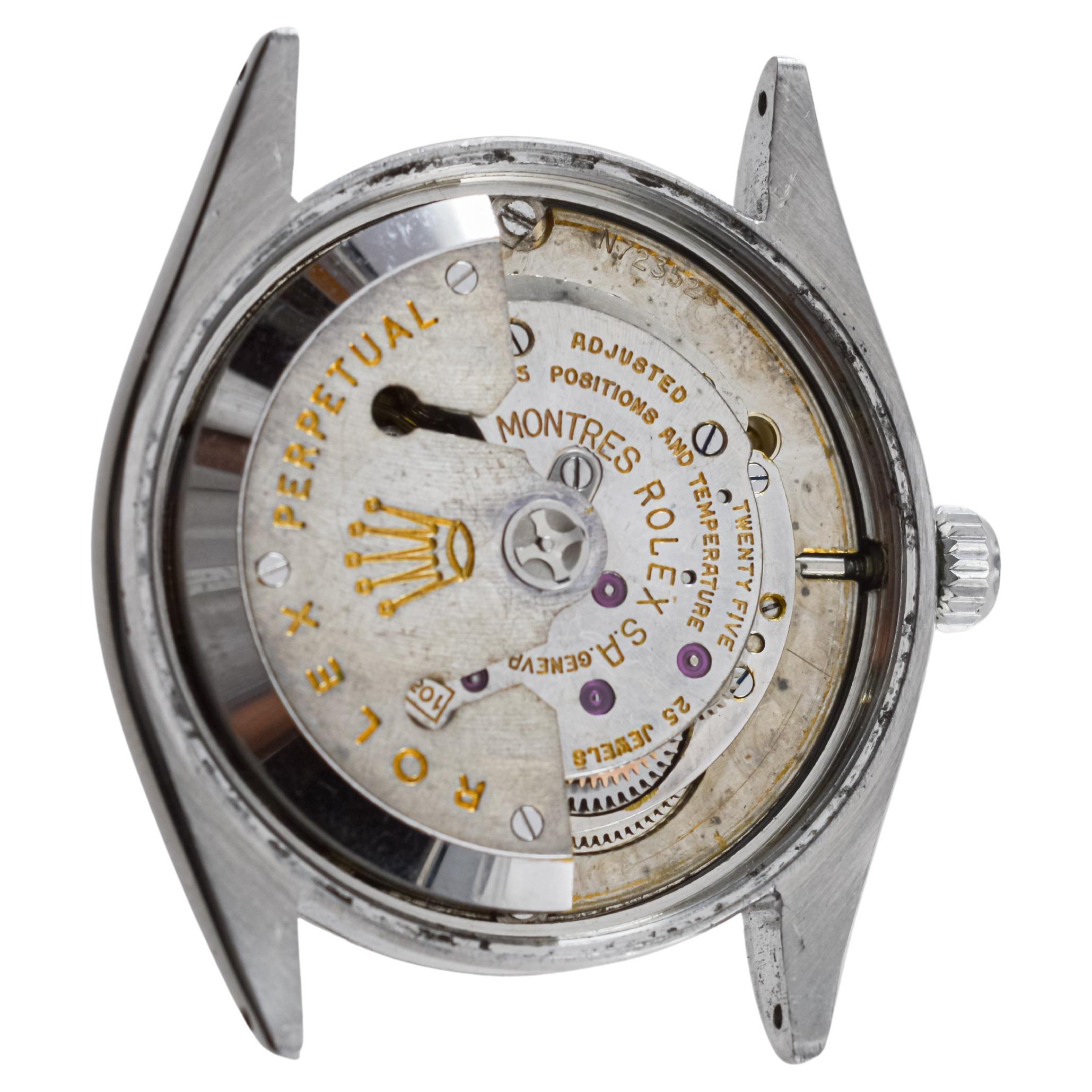 Rolex Oyster Perpetual avec moteur rare et lunette tournée, 1957 en vente 11