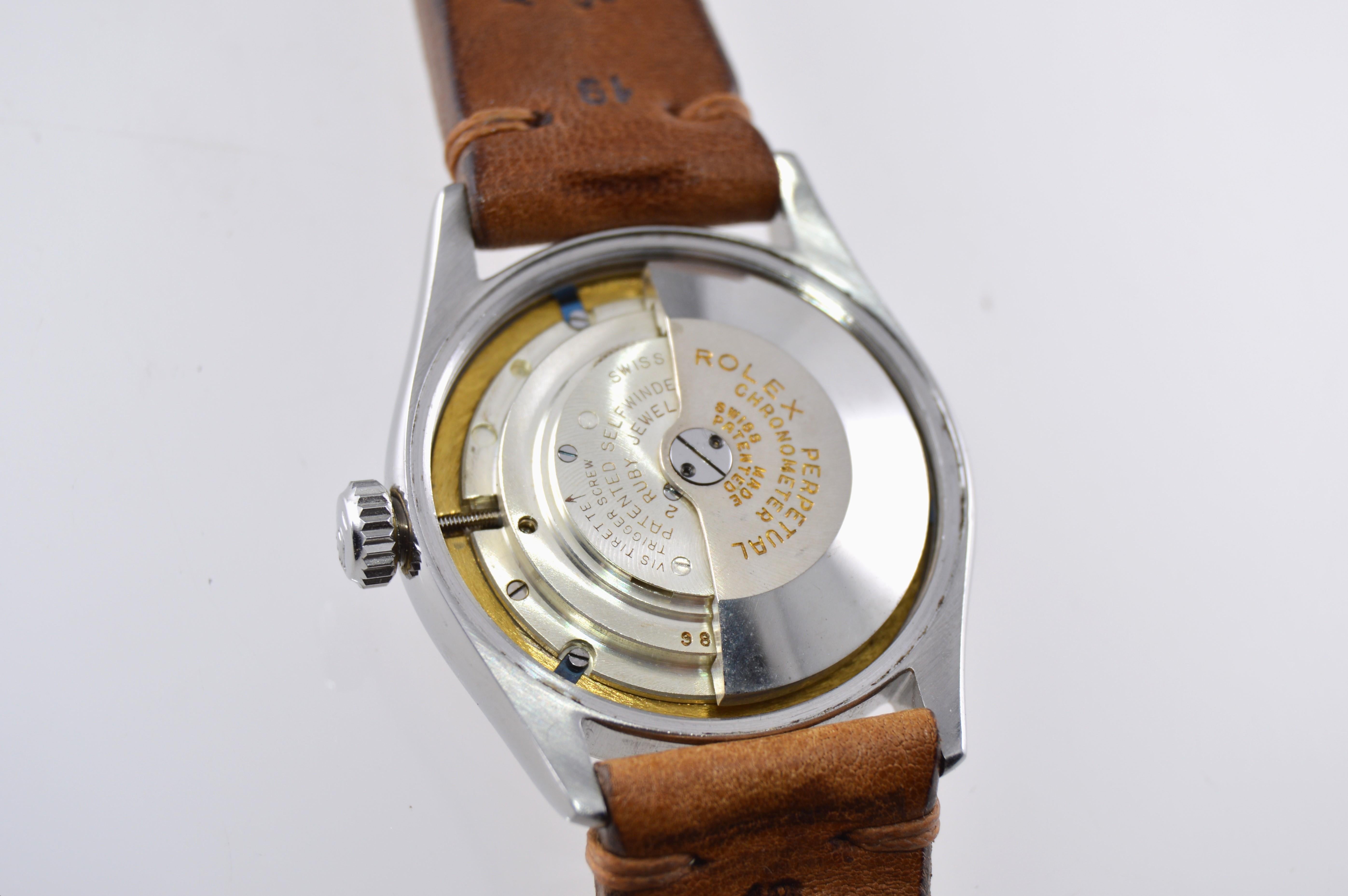Rolex Edelstahl Oyster Perpetual Armbanduhr von 1952 im Angebot 6