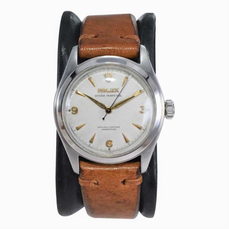 Rolex Edelstahl Oyster Perpetual Armbanduhr von 1952 (Nachkriegszeit) im Angebot