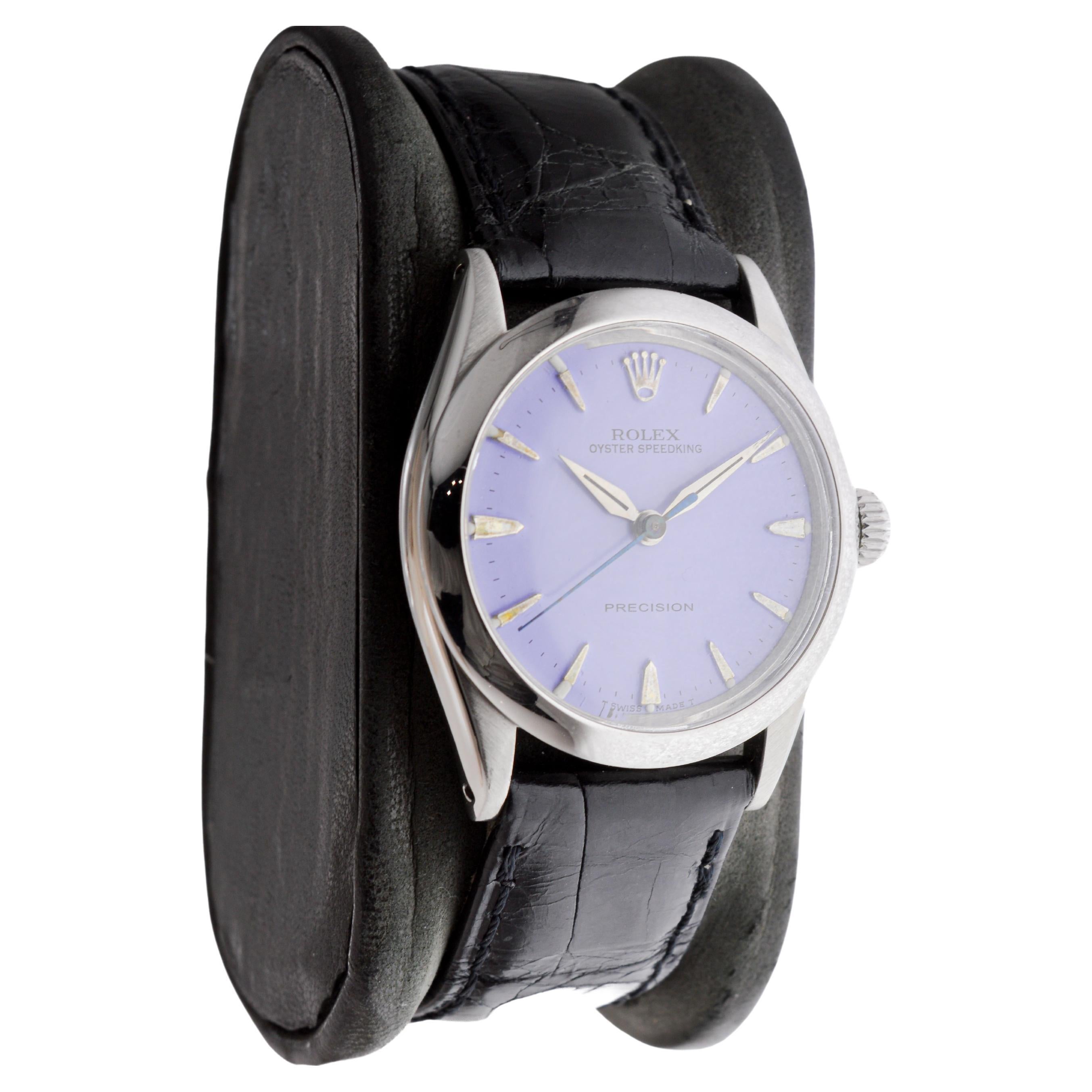 Modern Rolex Stainless Steel Oyster Speedking Custom Lavender Dial circa 1960's