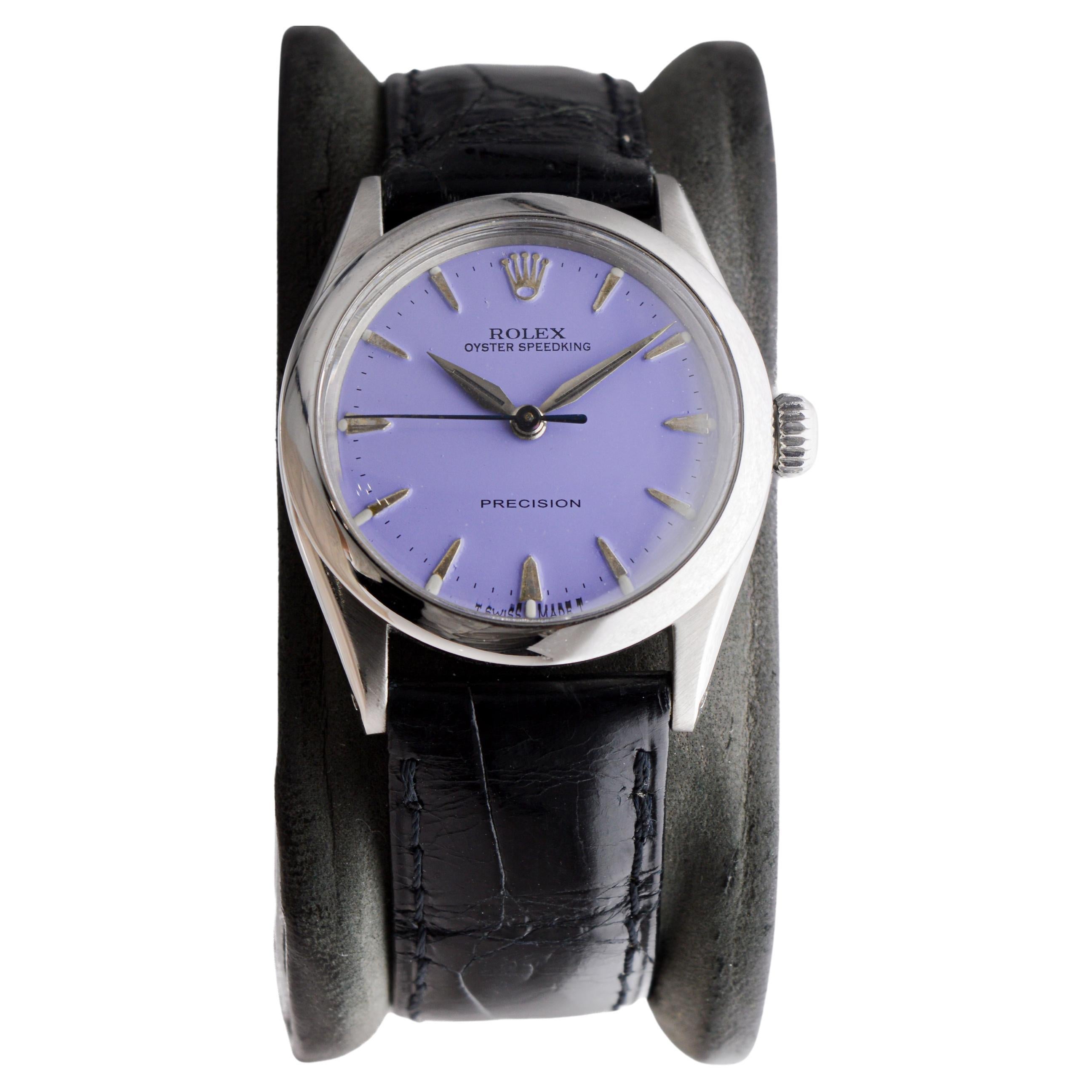 Rolex Stainless Steel Oyster Speedking Custom Lavender Dial circa 1960's In Excellent Condition In Long Beach, CA