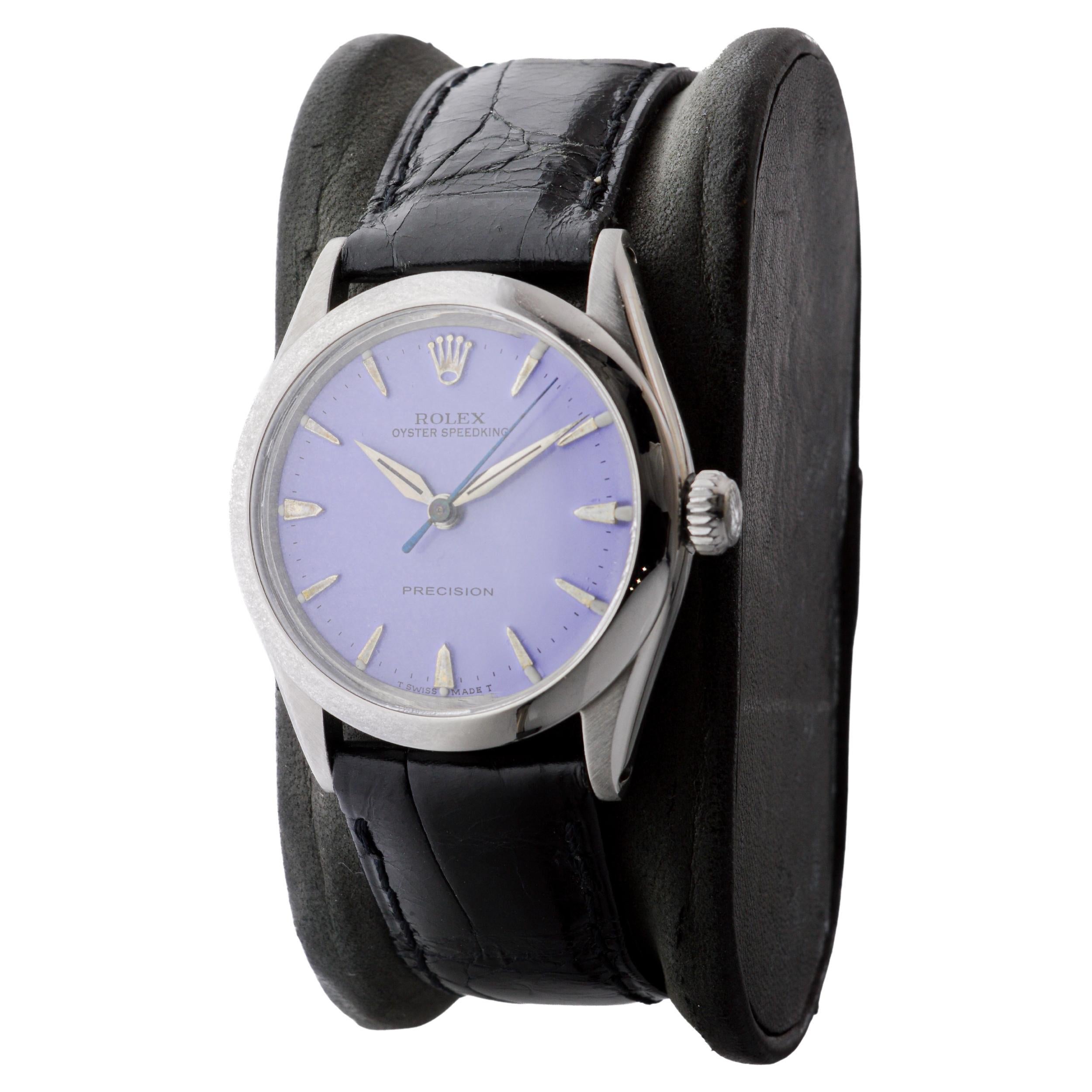 Women's or Men's Rolex Stainless Steel Oyster Speedking Custom Lavender Dial circa 1960's