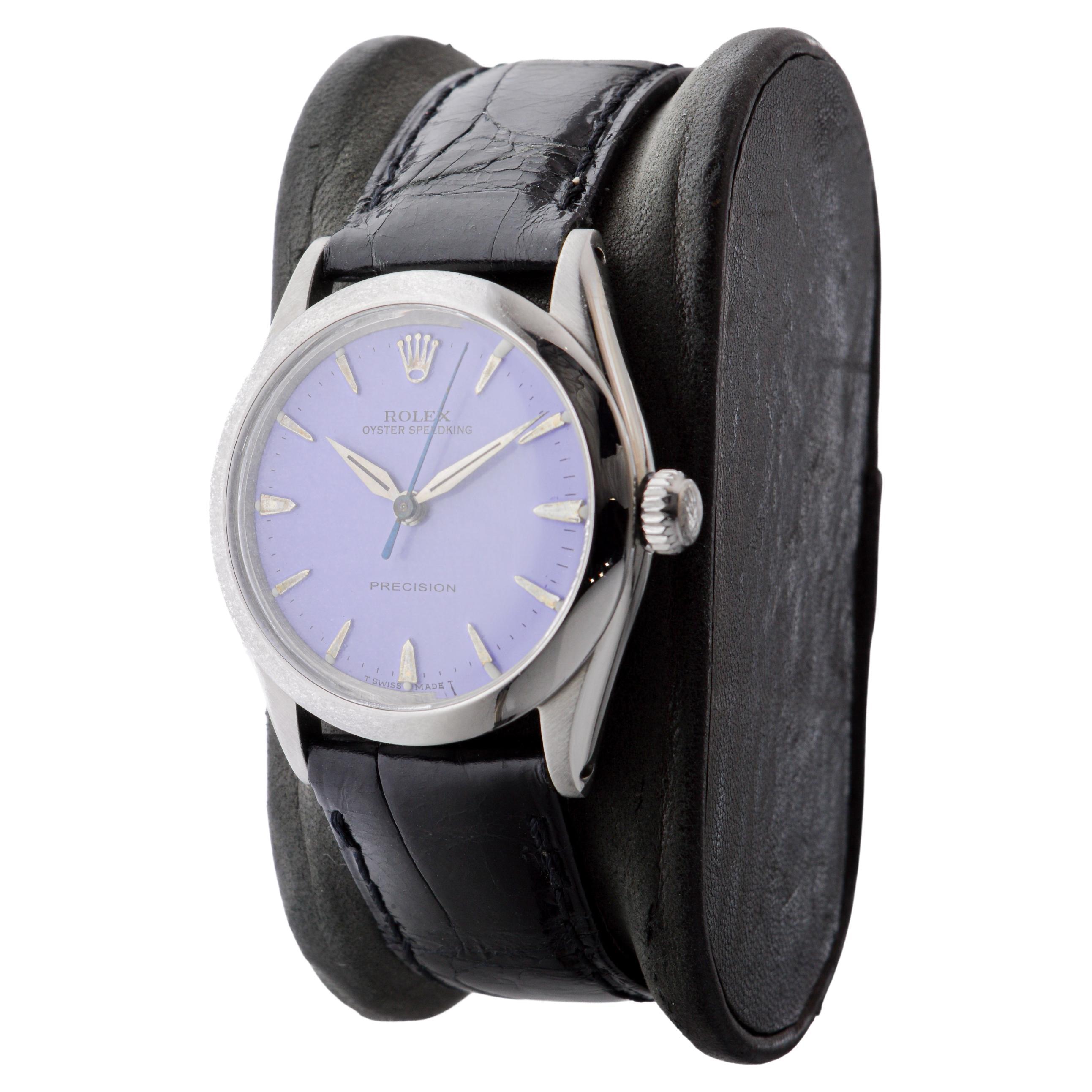 Rolex Stainless Steel Oyster Speedking Custom Lavender Dial circa 1960's 1