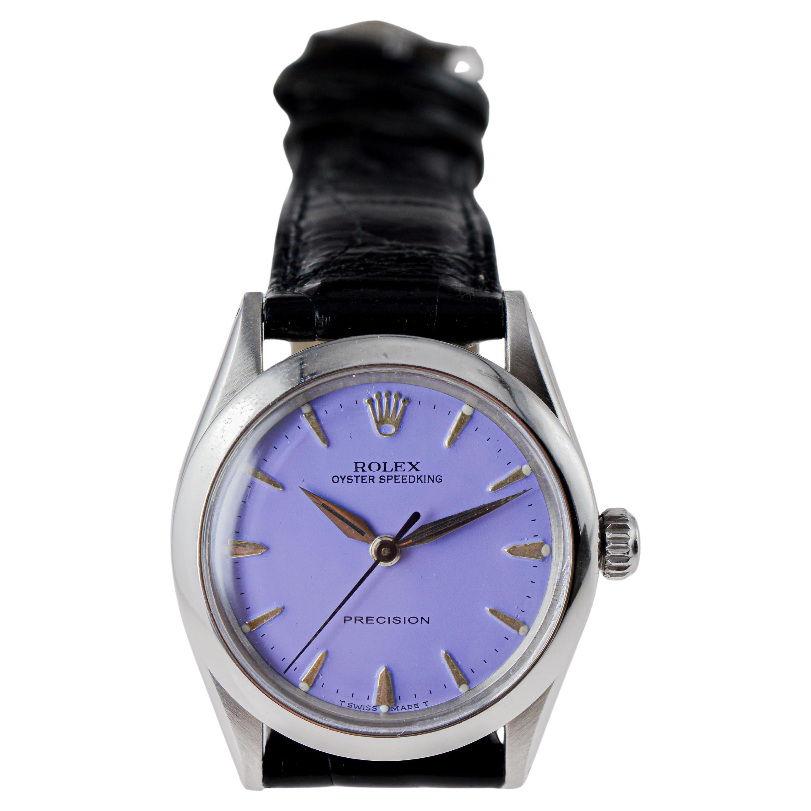 Rolex Stainless Steel Oyster Speedking Custom Lavender Dial circa 1960's 4