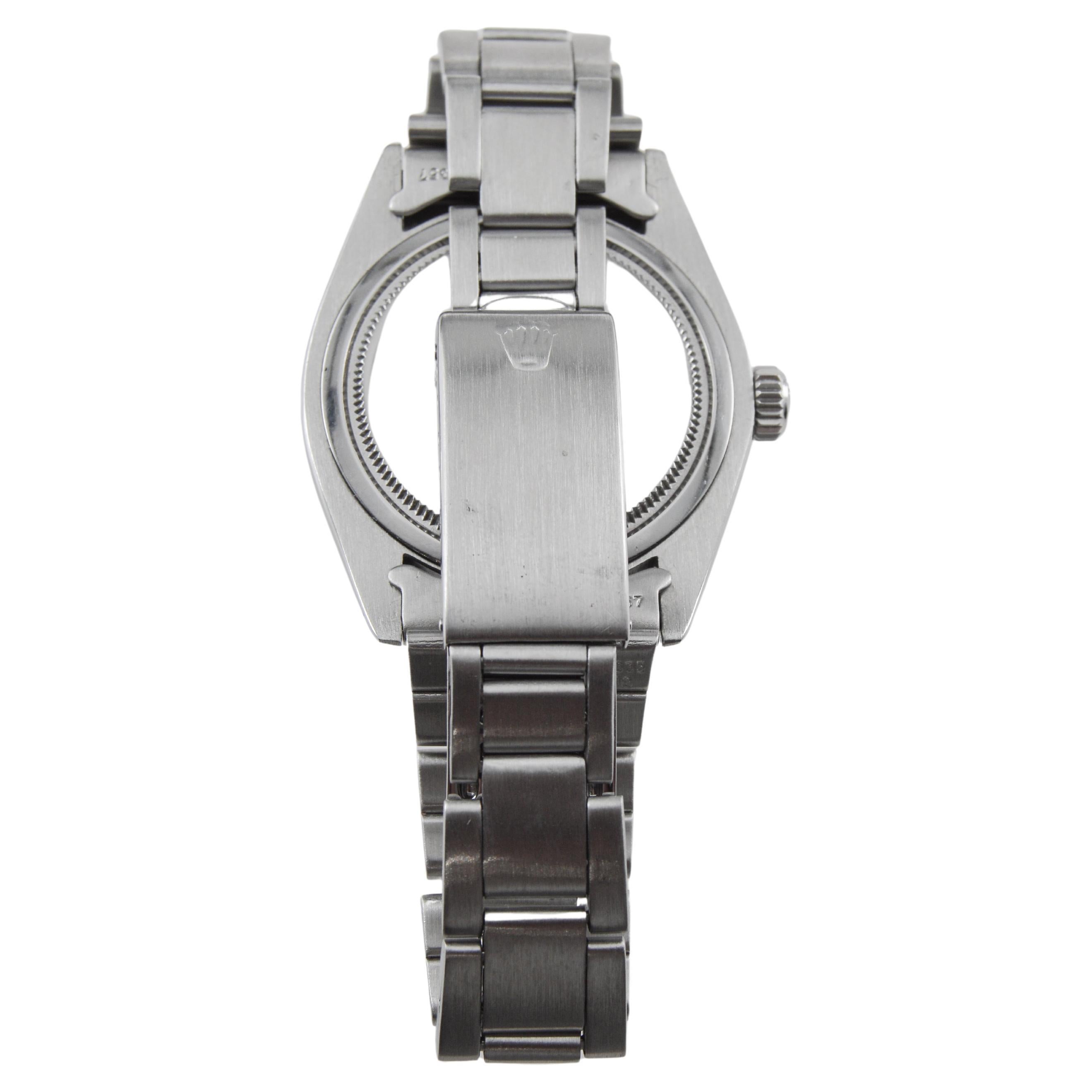 Rolex Oyster in acciaio inossidabile con raro quadrante nero e bracciale originale in vendita 12