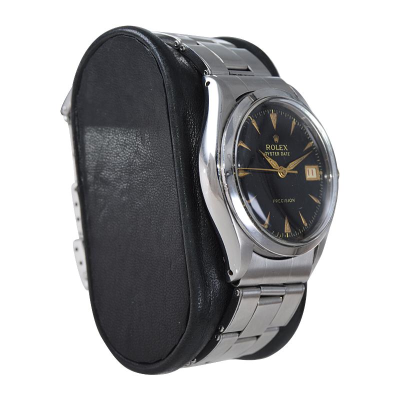 Rolex Edelstahl Oysterdate Rot und Schwarz Datum und Armband:: von 1953 für Damen oder Herren