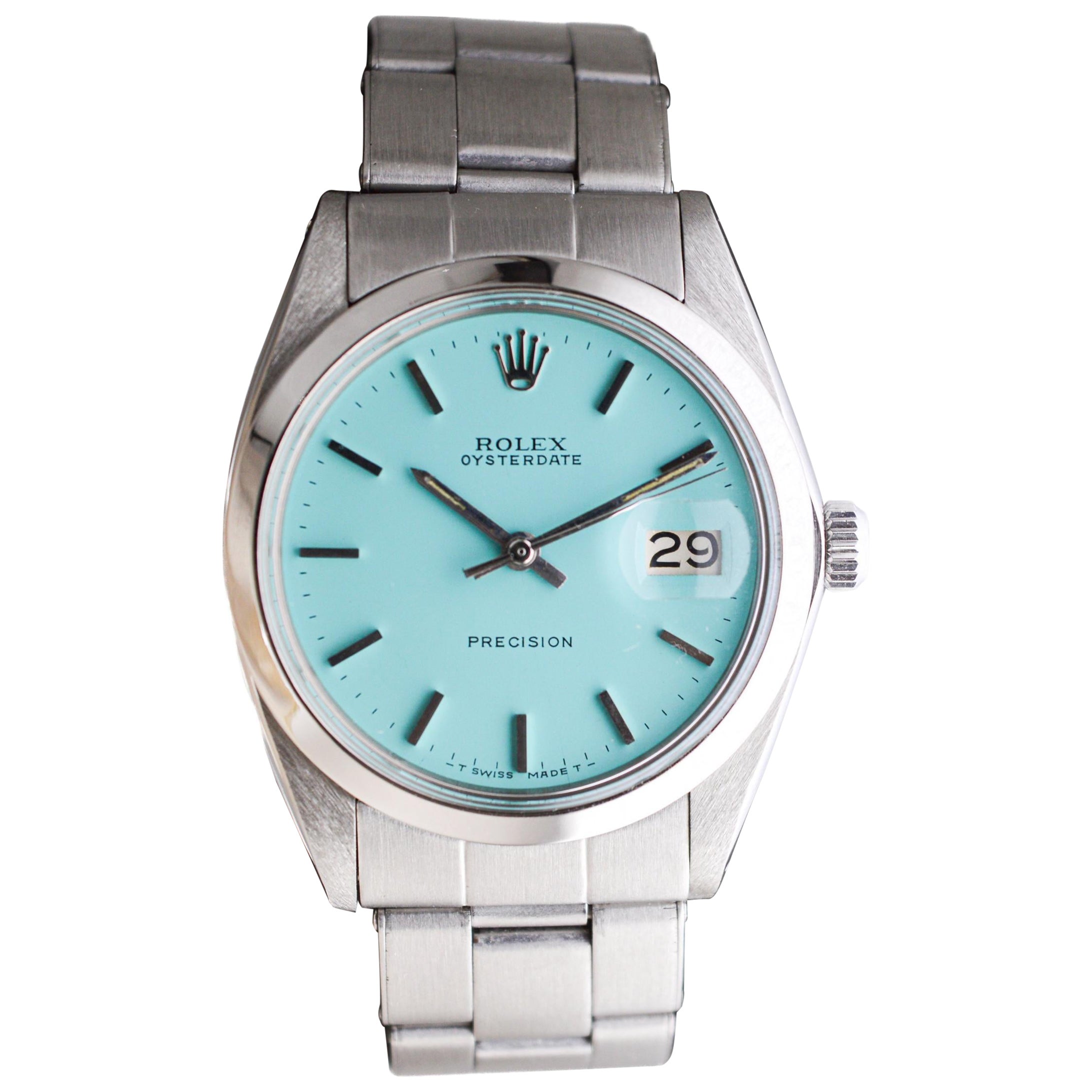Rolex Oysterdate en acier inoxydable avec cadran bleu personnalisé circa, 1960's en vente