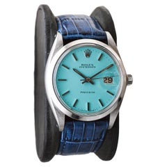 Rolex Edelstahl Oysterdate mit benutzerdefiniertem blauem Zifferblatt ca. 1970er Jahre