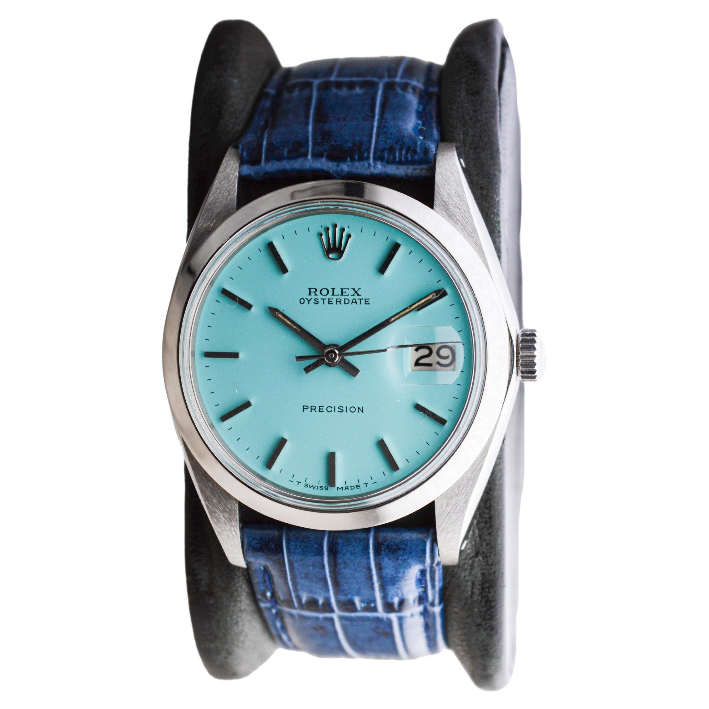 Modern Rolex Stainless Steel Oysterdate with Custom Blue Dial circa, 1970's