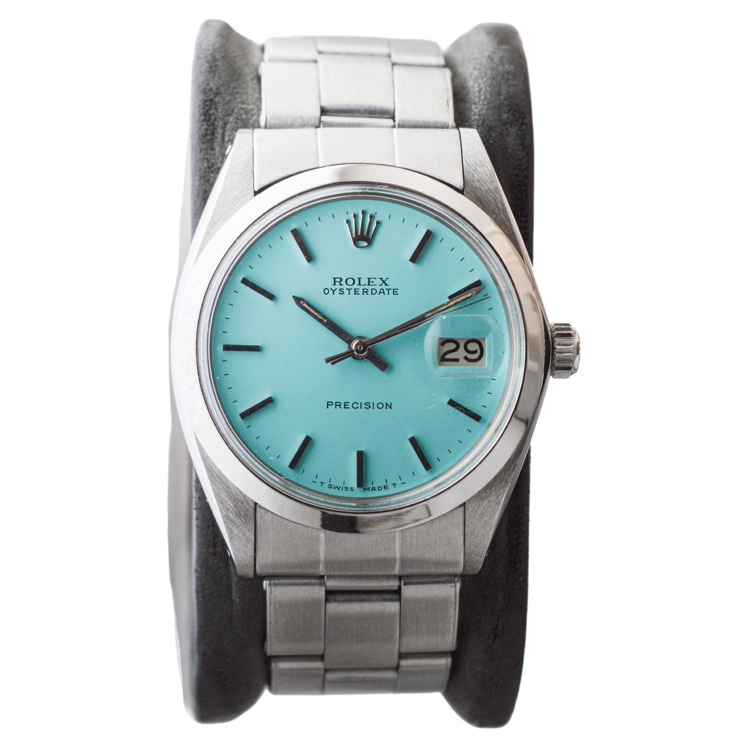 Moderno Rolex Oysterdate in acciaio inossidabile con quadrante blu personalizzato circa, anni '70 in vendita