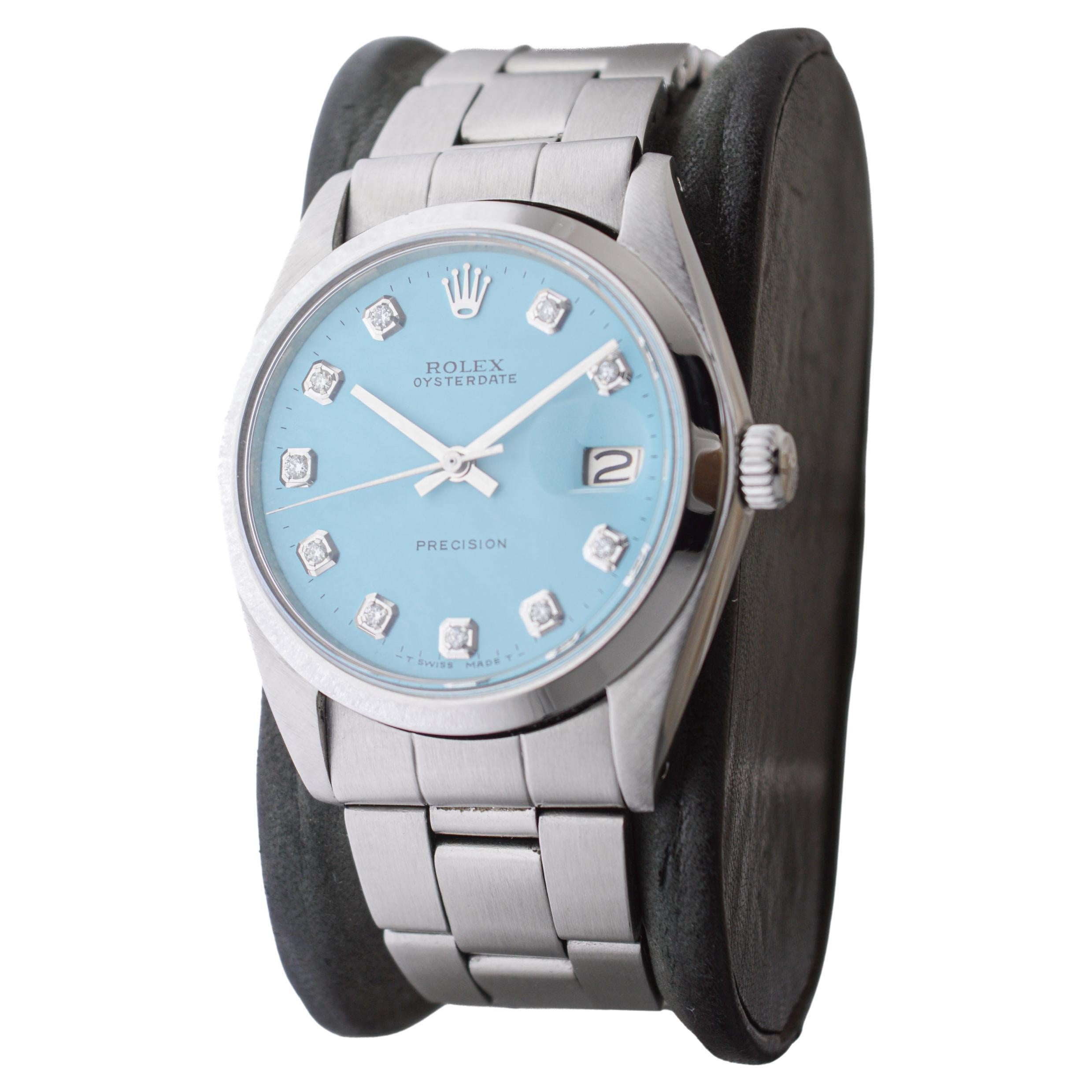Rolex Stainless Steel Oysterdate with Custom Blue Diamond Dial 1960's 1