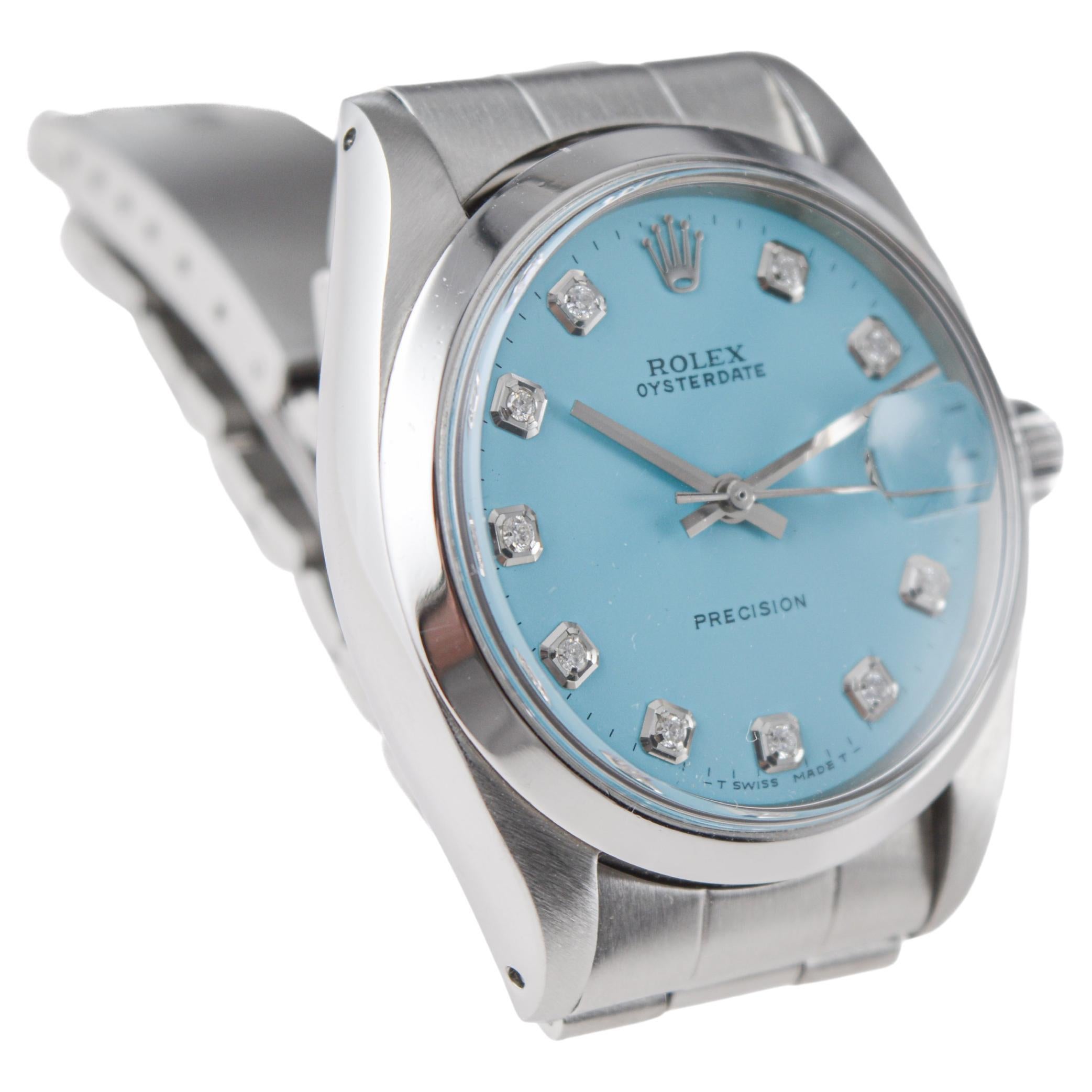 Rolex Stainless Steel Oysterdate with Custom Blue Diamond Dial 1960's 2
