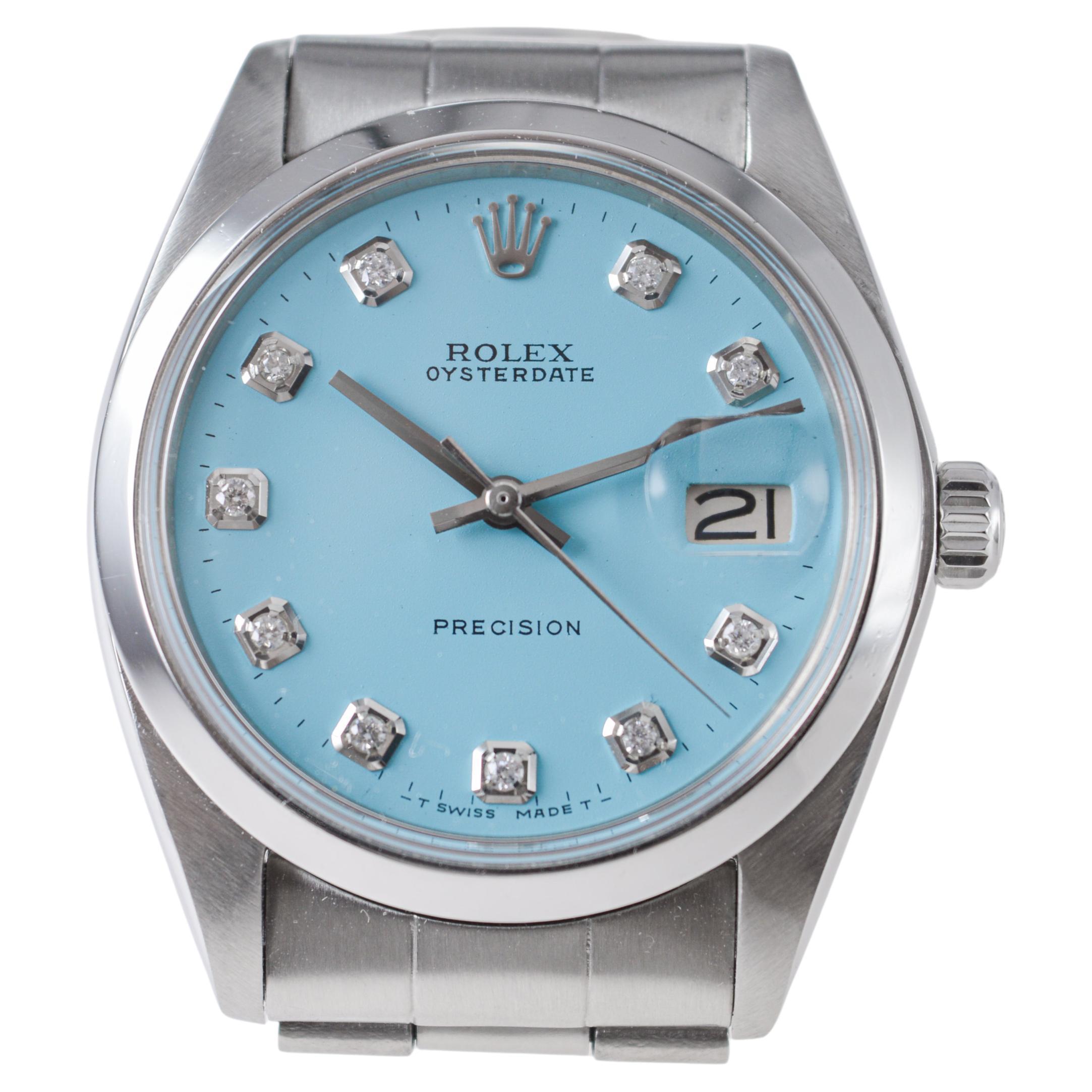 Rolex Stainless Steel Oysterdate with Custom Blue Diamond Dial 1960's 3