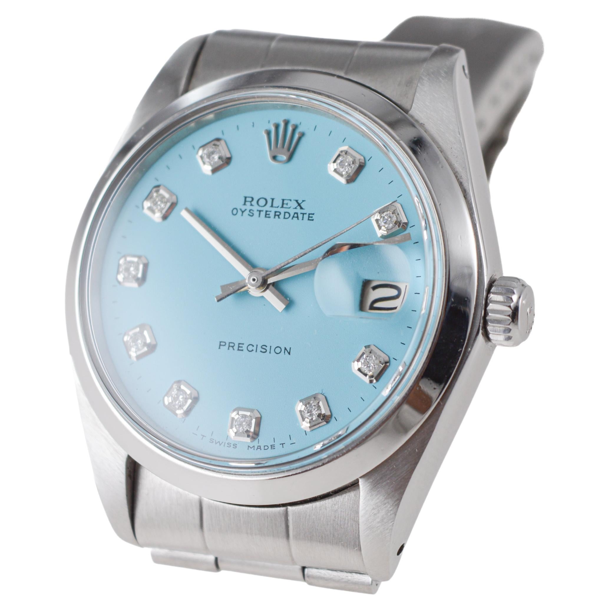 Rolex Stainless Steel Oysterdate with Custom Blue Diamond Dial 1960's 4