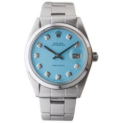 Retro Rolex Stainless Steel Oysterdate with Custom Blue Diamond Dial 1960
s