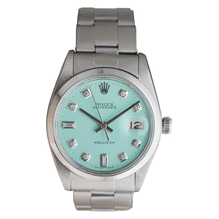 Rolex Stainless Steel Oysterdate with Custom Blue Diamond Dial 1960's