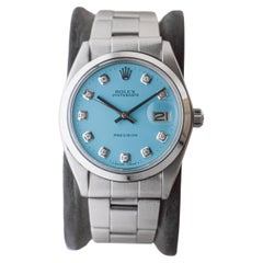 Rolex Stainless Steel Oysterdate with Custom Blue Diamond Dial 1960's