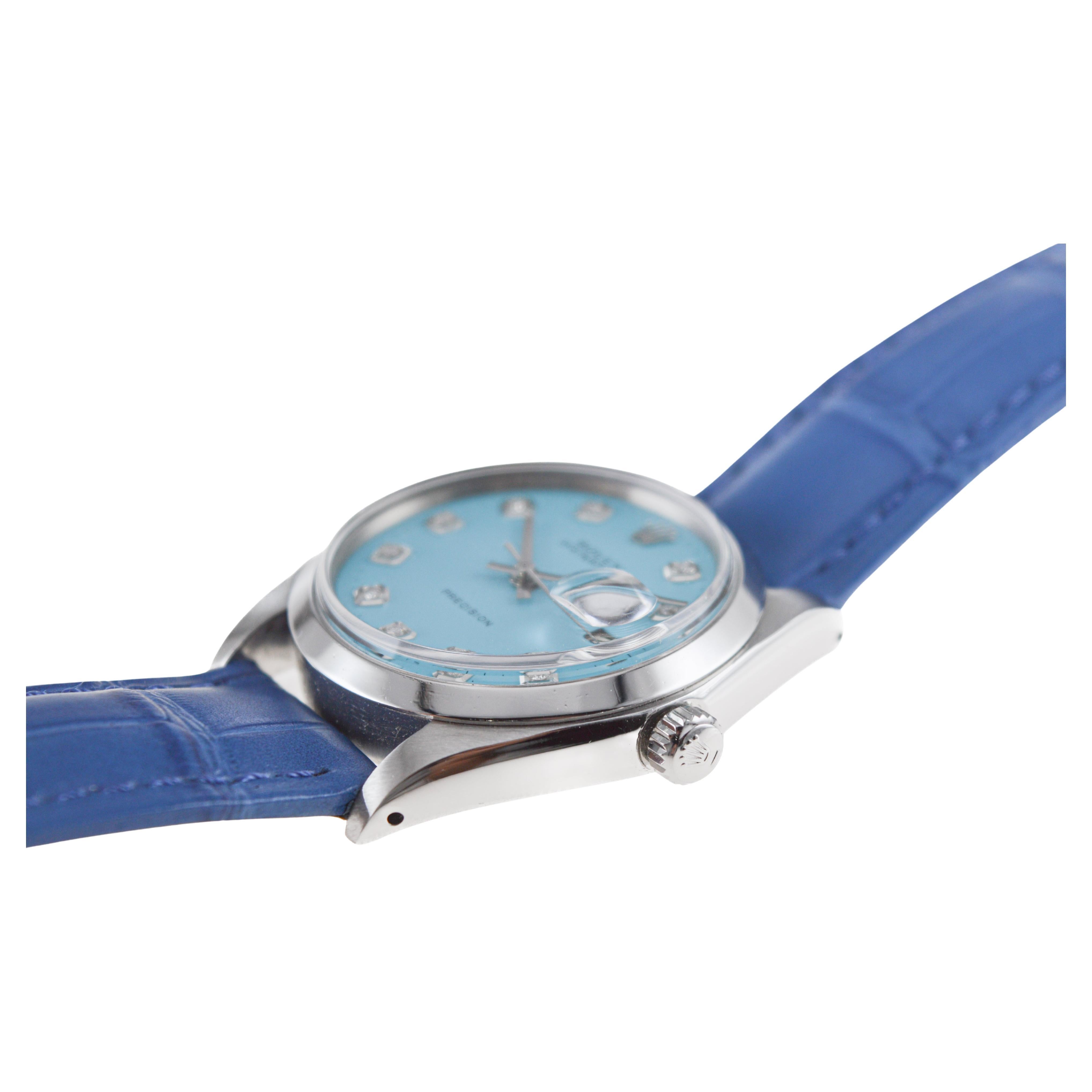 Rolex Stainless Steel Oysterdate with Custom Blue Diamond Dial circa, 1960's 5