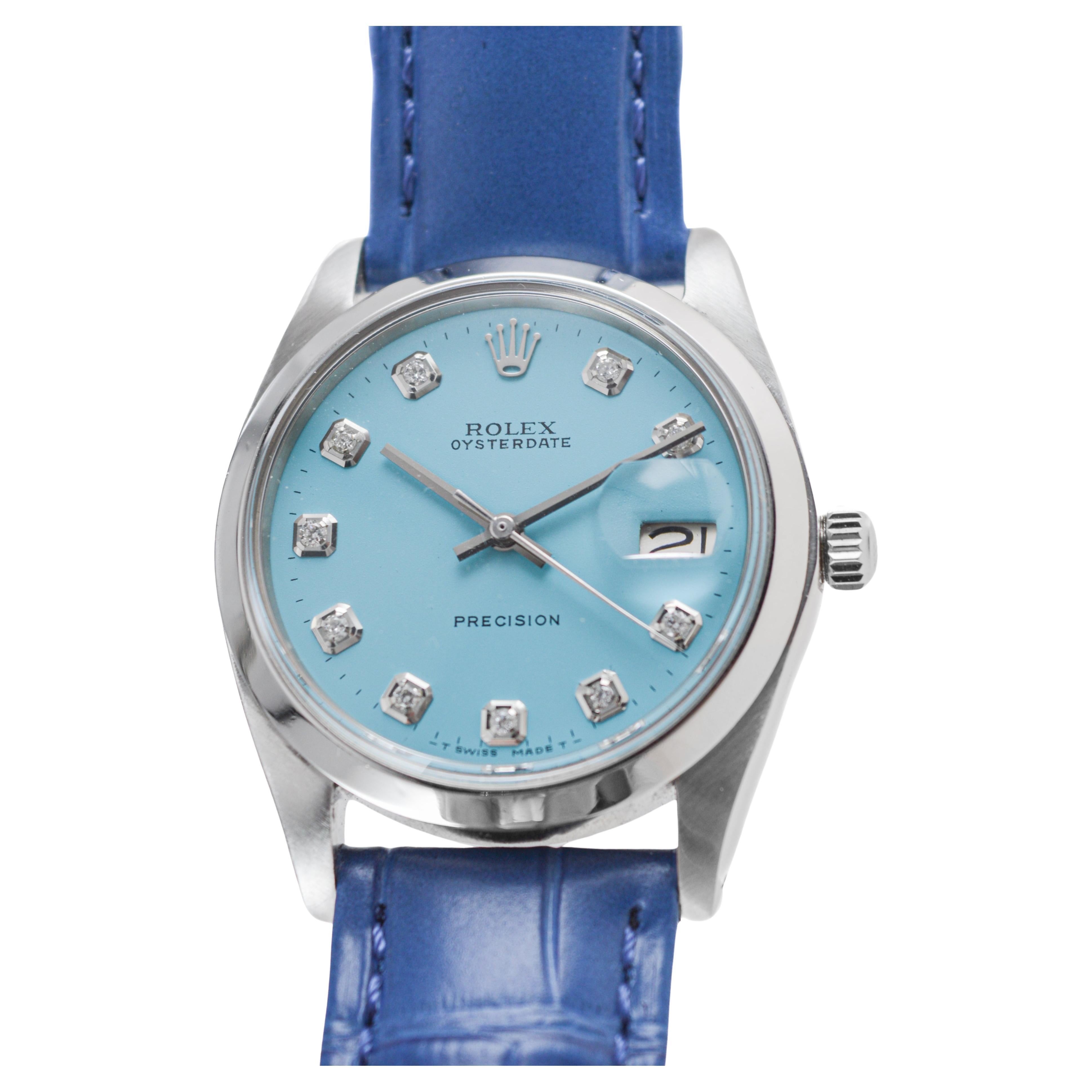 Rolex Stainless Steel Oysterdate with Custom Blue Diamond Dial circa, 1960's 1