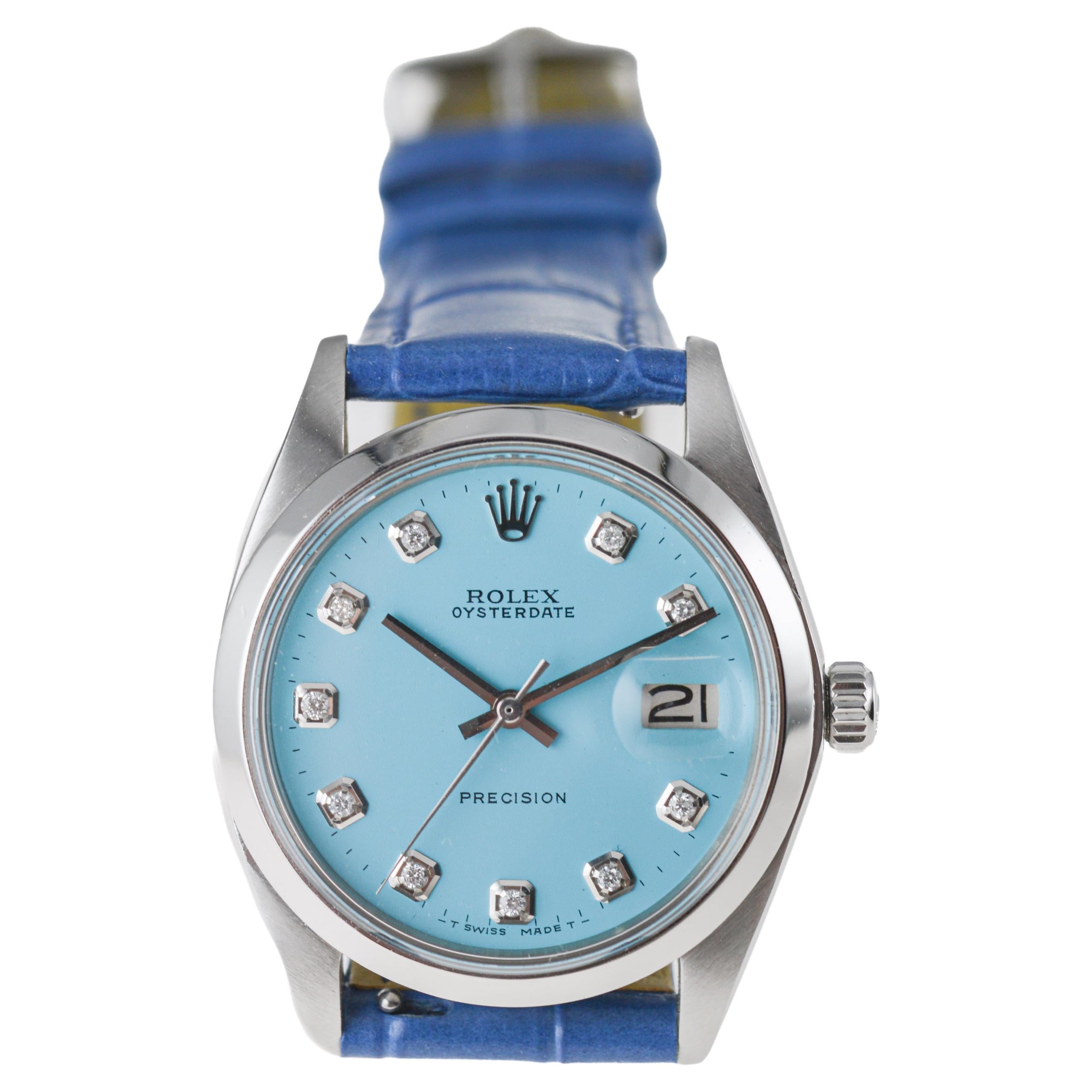 Rolex Stainless Steel Oysterdate with Custom Blue Diamond Dial circa, 1960's 3