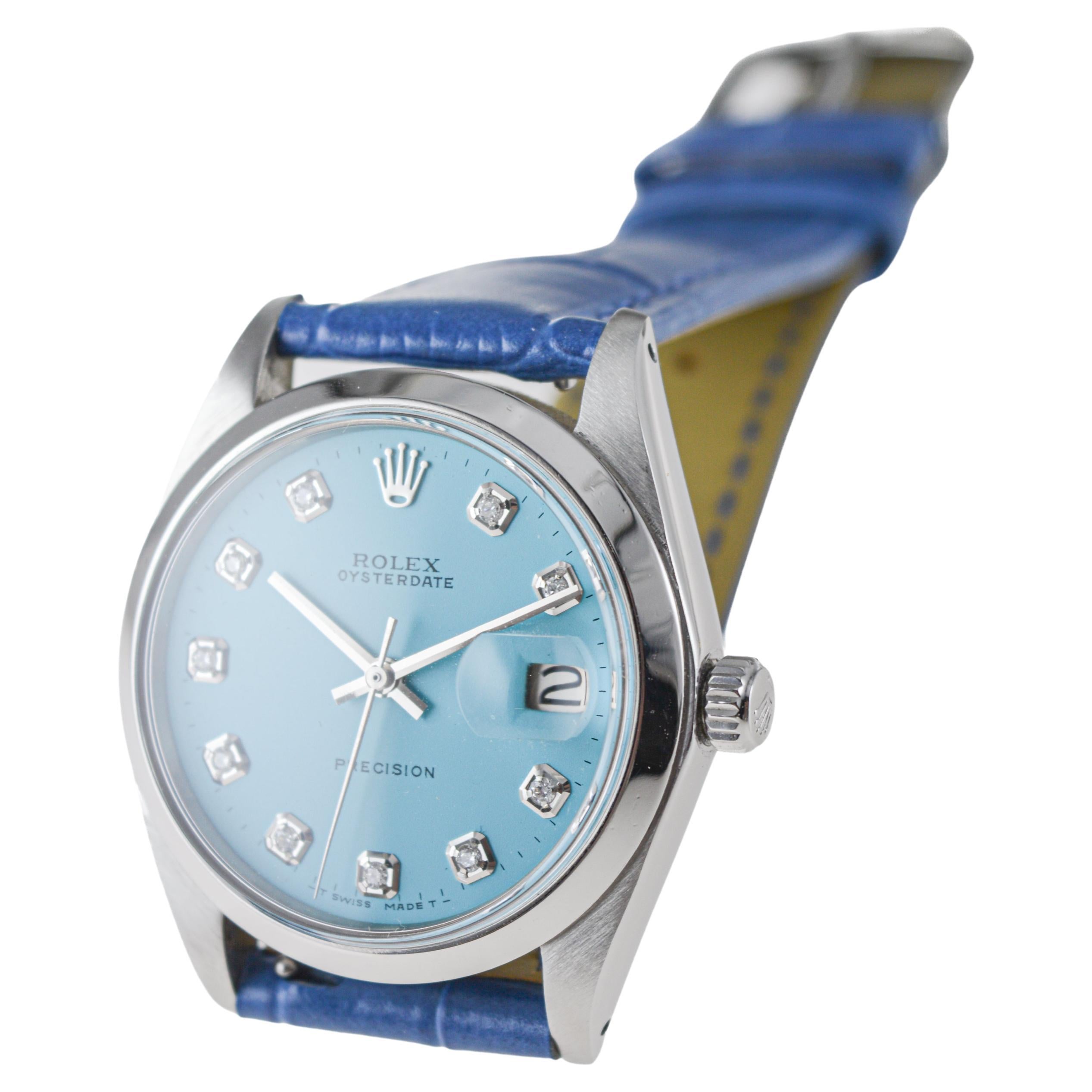 Rolex Stainless Steel Oysterdate with Custom Blue Diamond Dial circa, 1960's 4