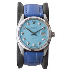 Rolex Stainless Steel Oysterdate with Custom Blue Diamond Dial circa, 1960's
