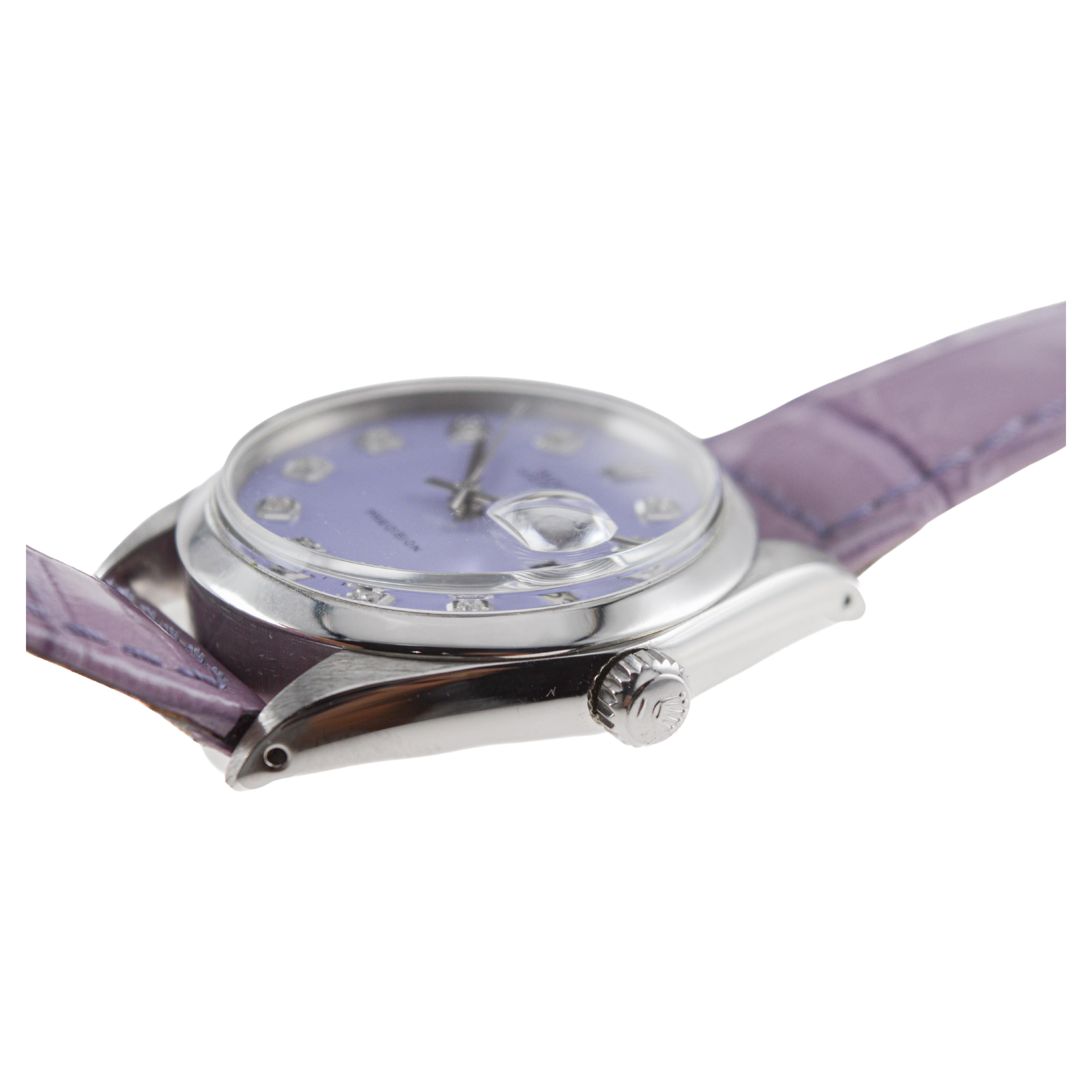 Rolex Stainless Steel Oysterdate with Custom Lilac Diamond Dial 1970's 5