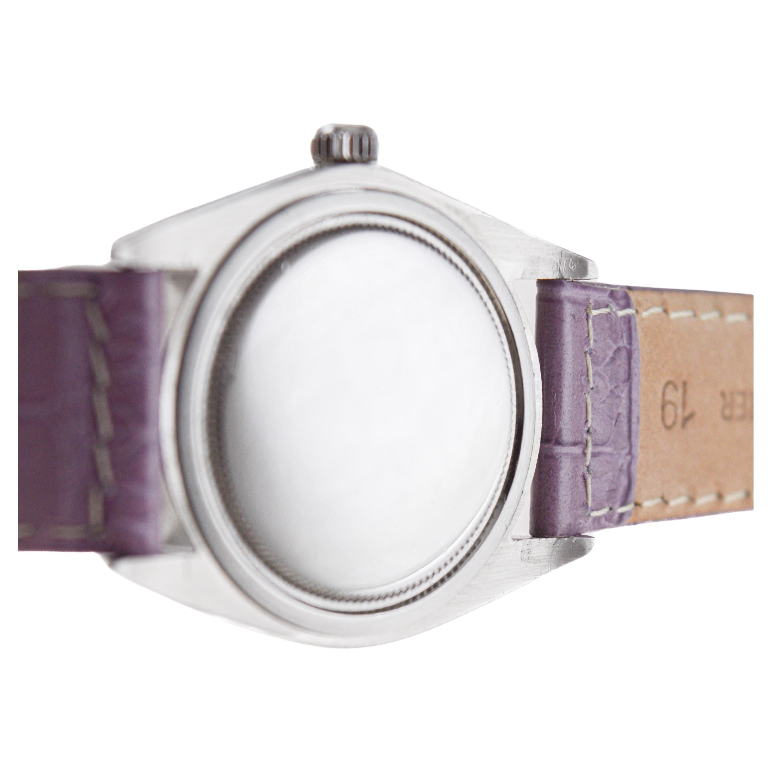 Rolex Stainless Steel Oysterdate with Custom Lilac Diamond Dial 1970's 6