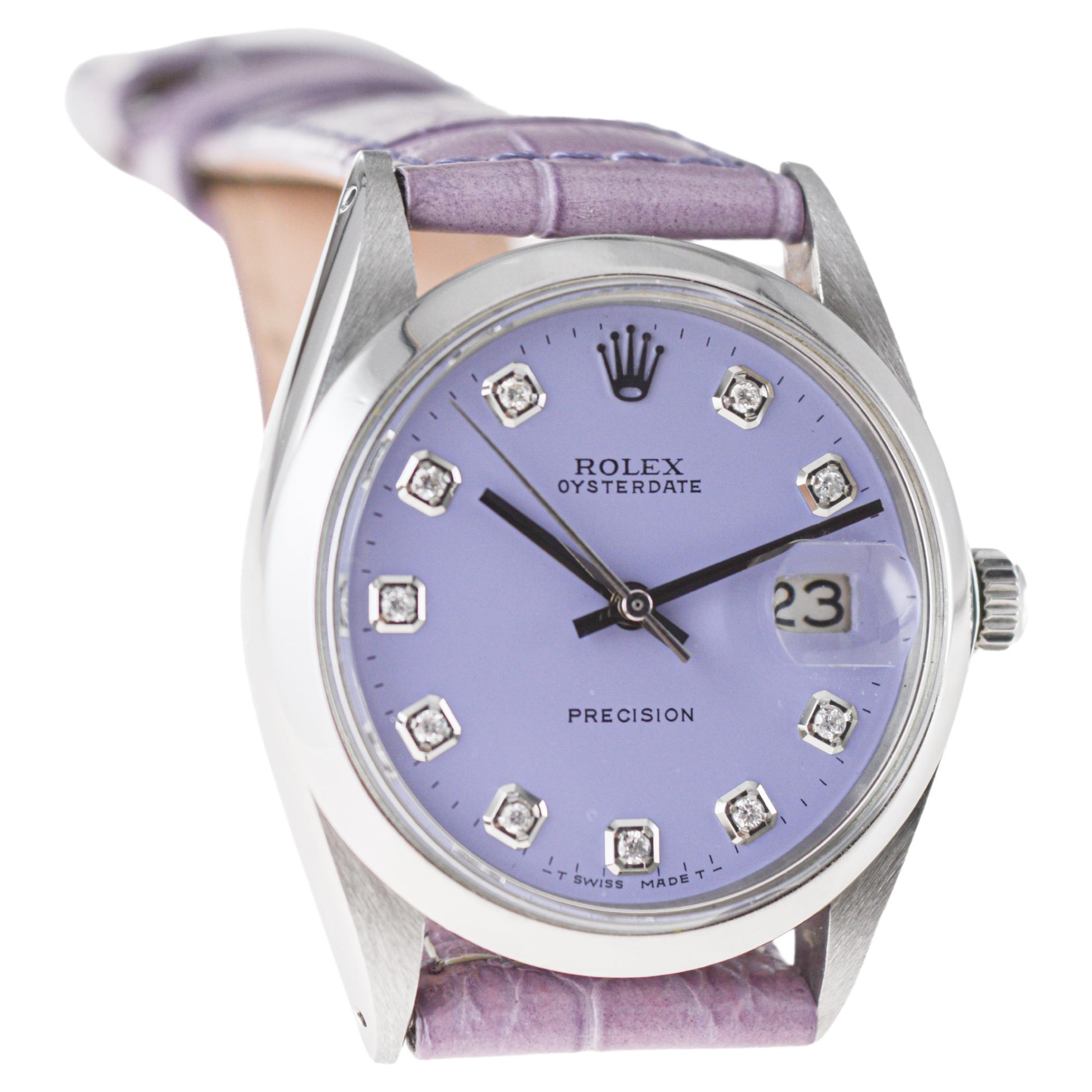 Rolex Stainless Steel Oysterdate with Custom Lilac Diamond Dial 1970's 2