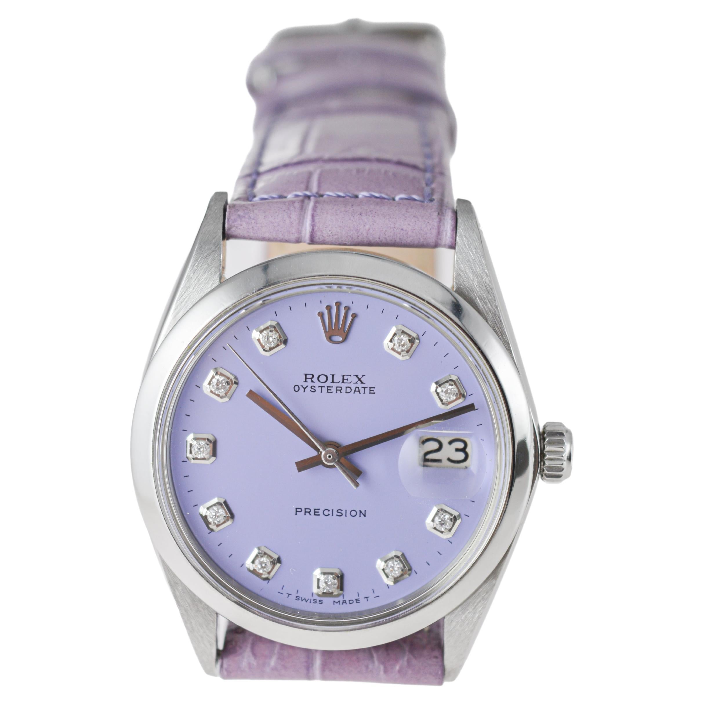 Rolex Stainless Steel Oysterdate with Custom Lilac Diamond Dial 1970's 3