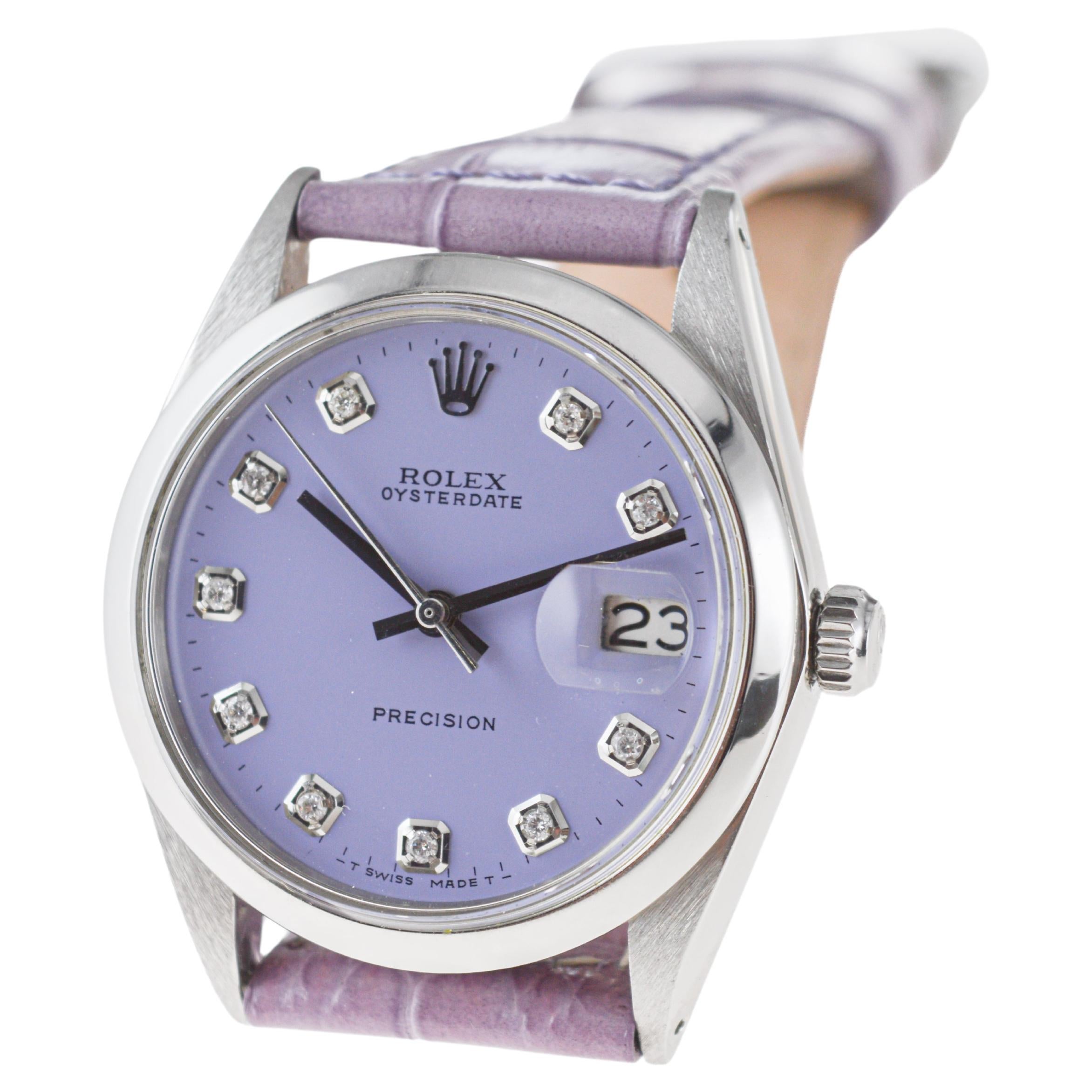 Rolex Stainless Steel Oysterdate with Custom Lilac Diamond Dial 1970's 4