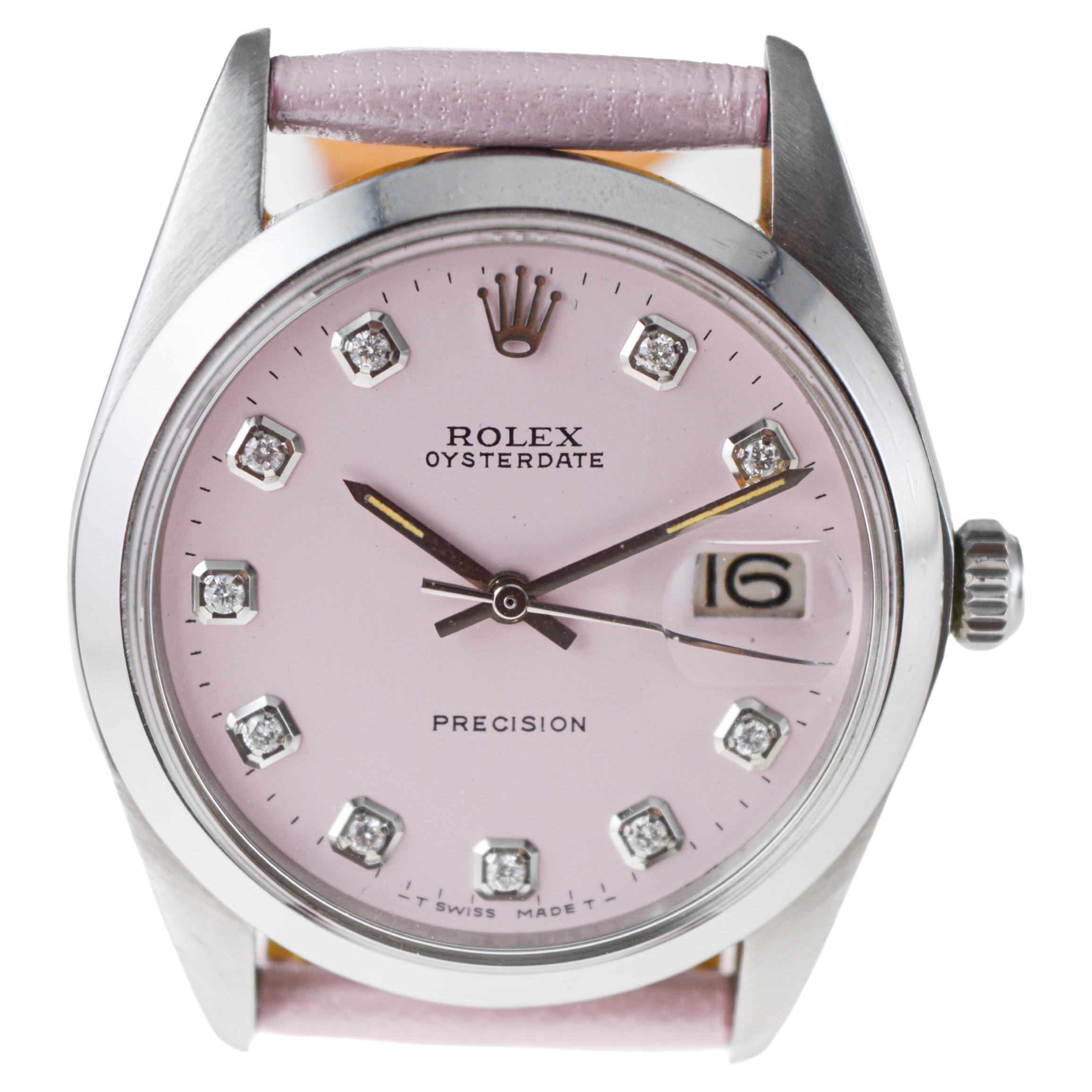Rolex Stainless Steel Oysterdate with Custom Pink Dial 1970's For Sale 2