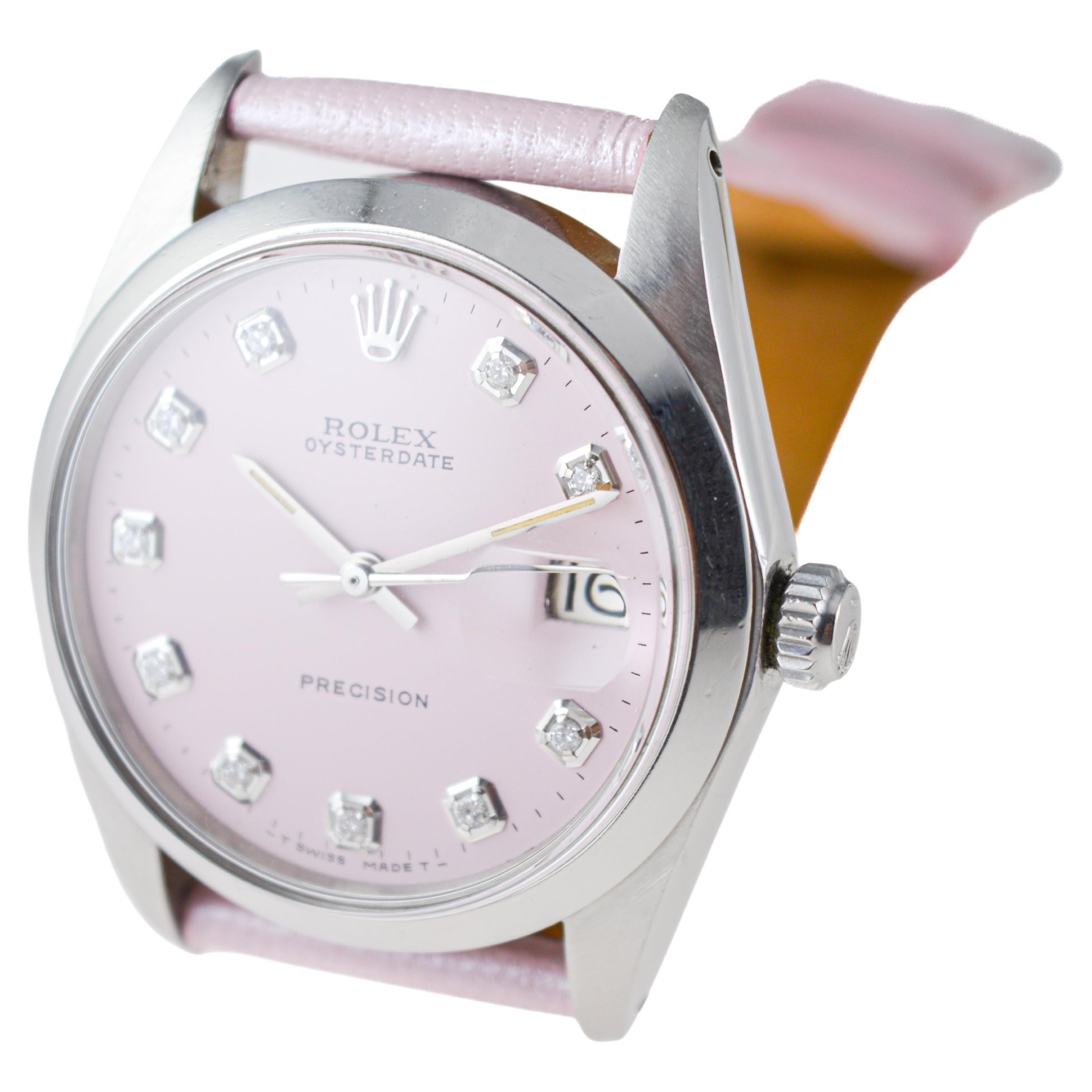 Rolex Stainless Steel Oysterdate with Custom Pink Dial 1970's For Sale 3