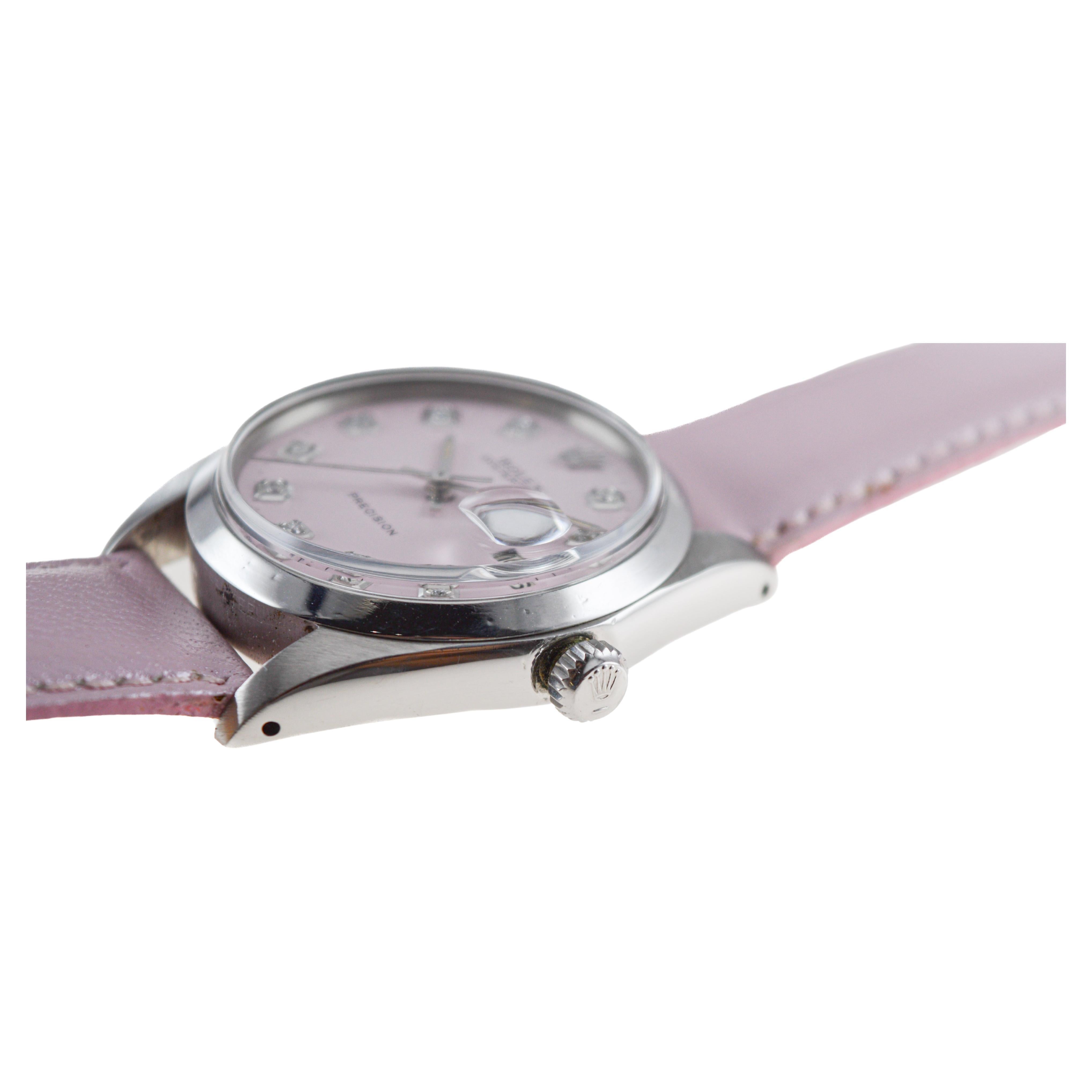 Rolex Stainless Steel Oysterdate with Custom Pink Dial 1970's For Sale 4