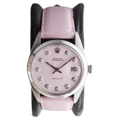 Rolex Oysterdate in acciaio inossidabile con quadrante rosa personalizzato degli anni '70