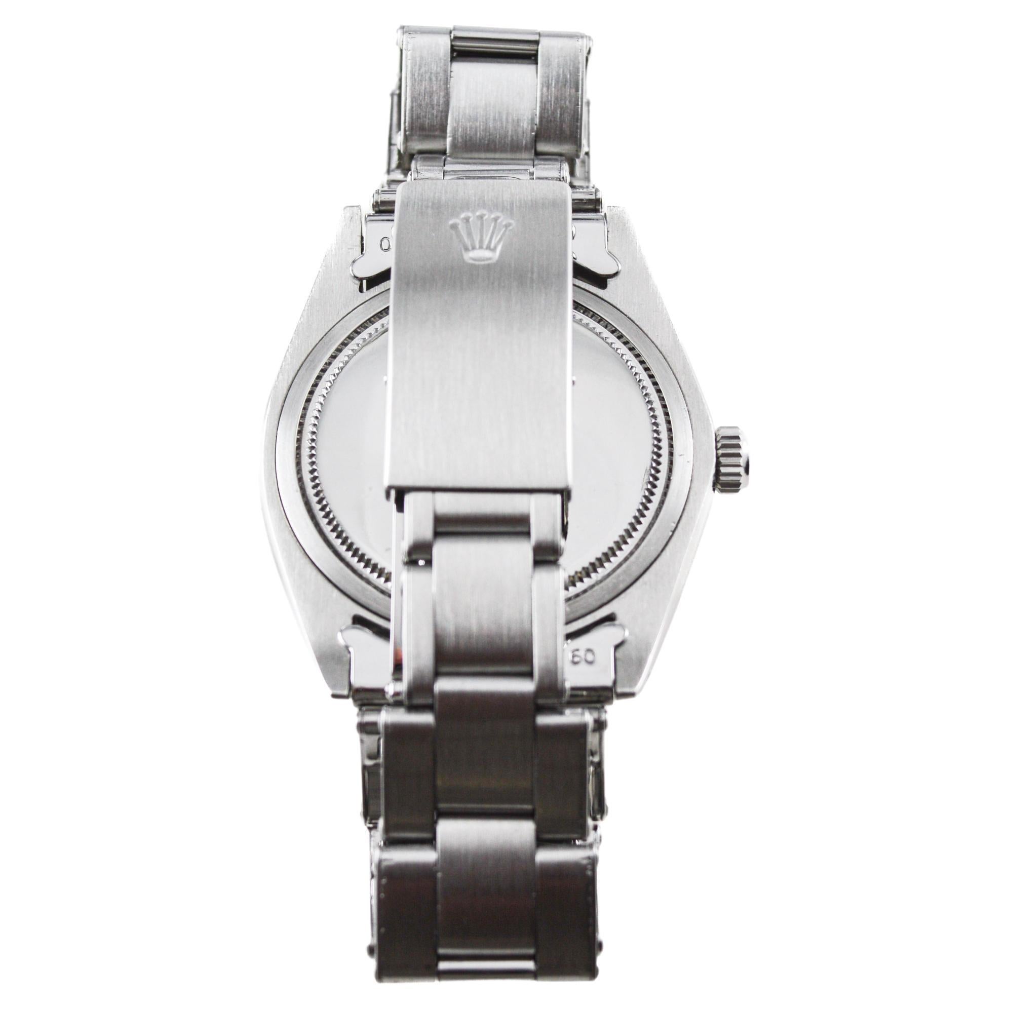 Women's or Men's Rolex Stainless Steel Oysterdate with Custom Blue Dial circa, 1970's