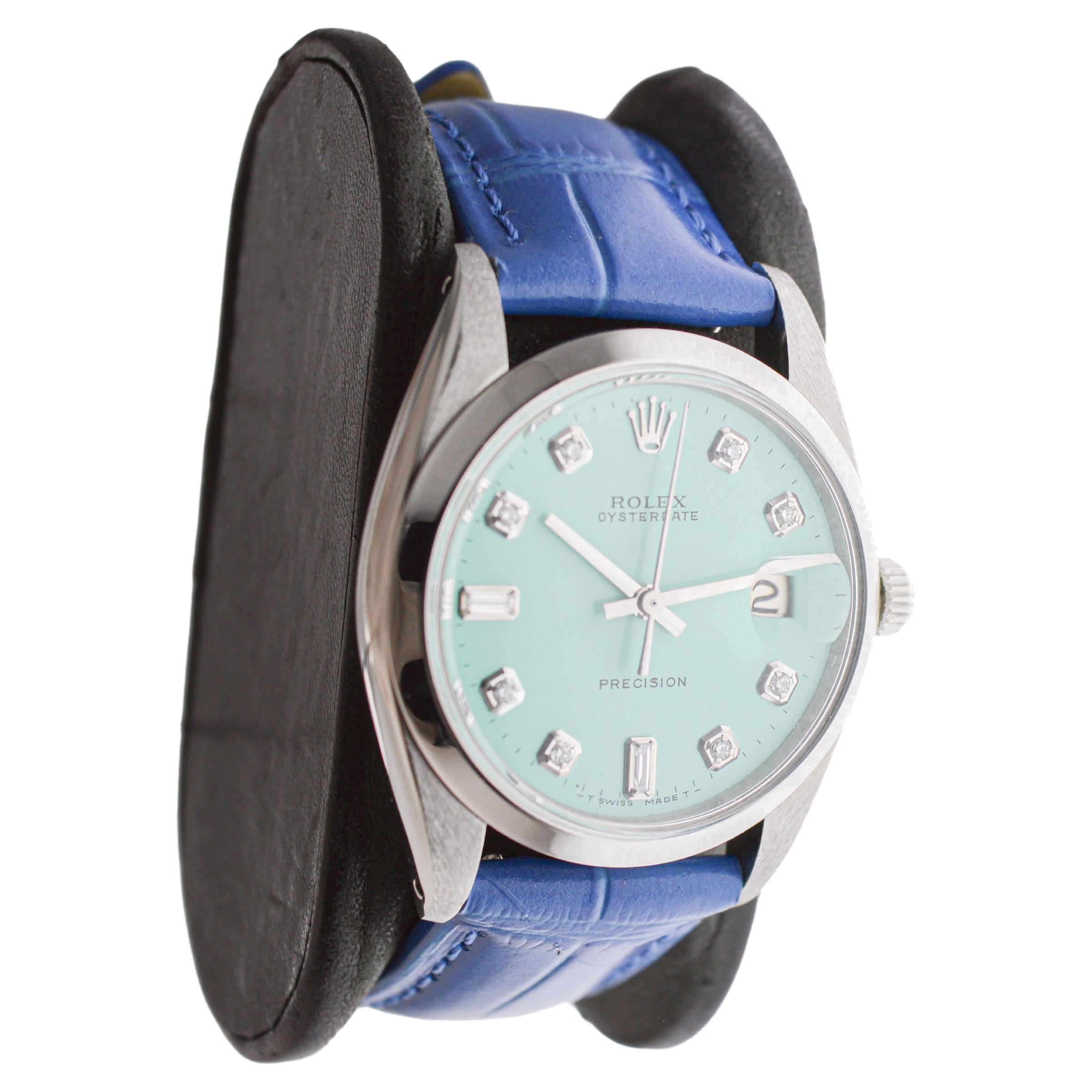 Modern Rolex Stainless Steel Oysterdate with Custom Blue Dial circa, 1960's