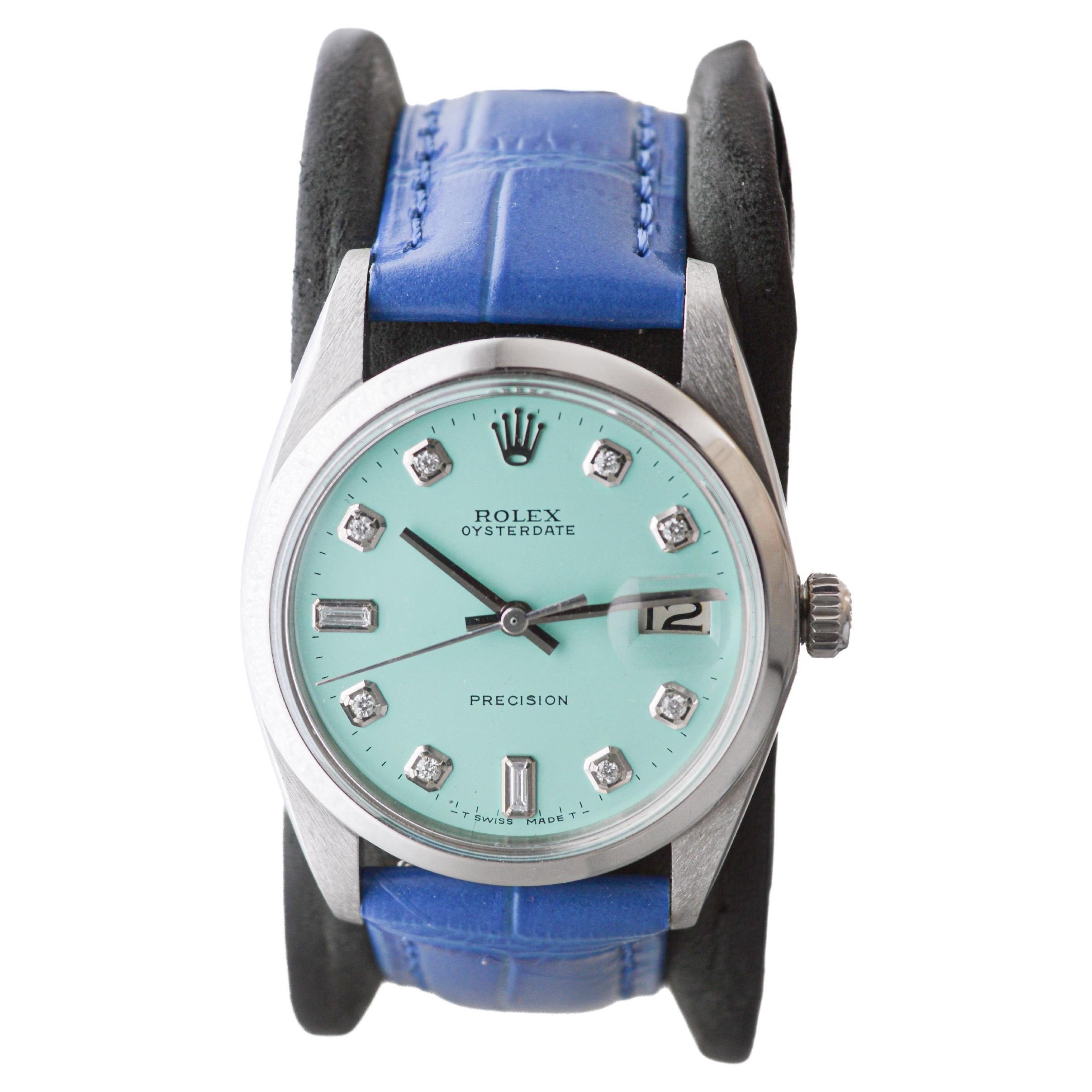 Rolex Stainless Steel Oysterdate with Custom Blue Dial circa, 1960's In Excellent Condition In Long Beach, CA