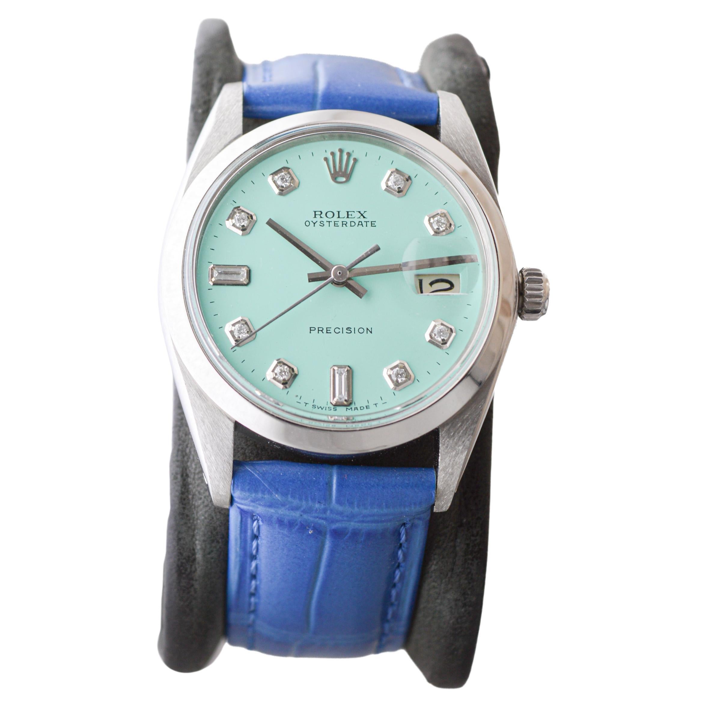 Women's or Men's Rolex Stainless Steel Oysterdate with Custom Blue Dial circa, 1960's