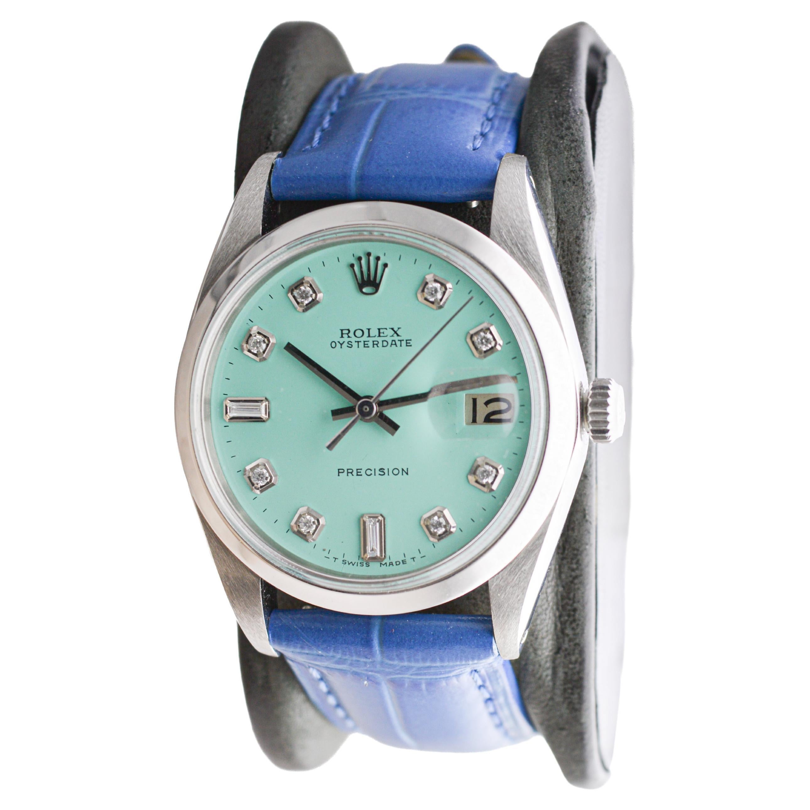 Rolex Stainless Steel Oysterdate with Custom Blue Dial circa, 1960's 1