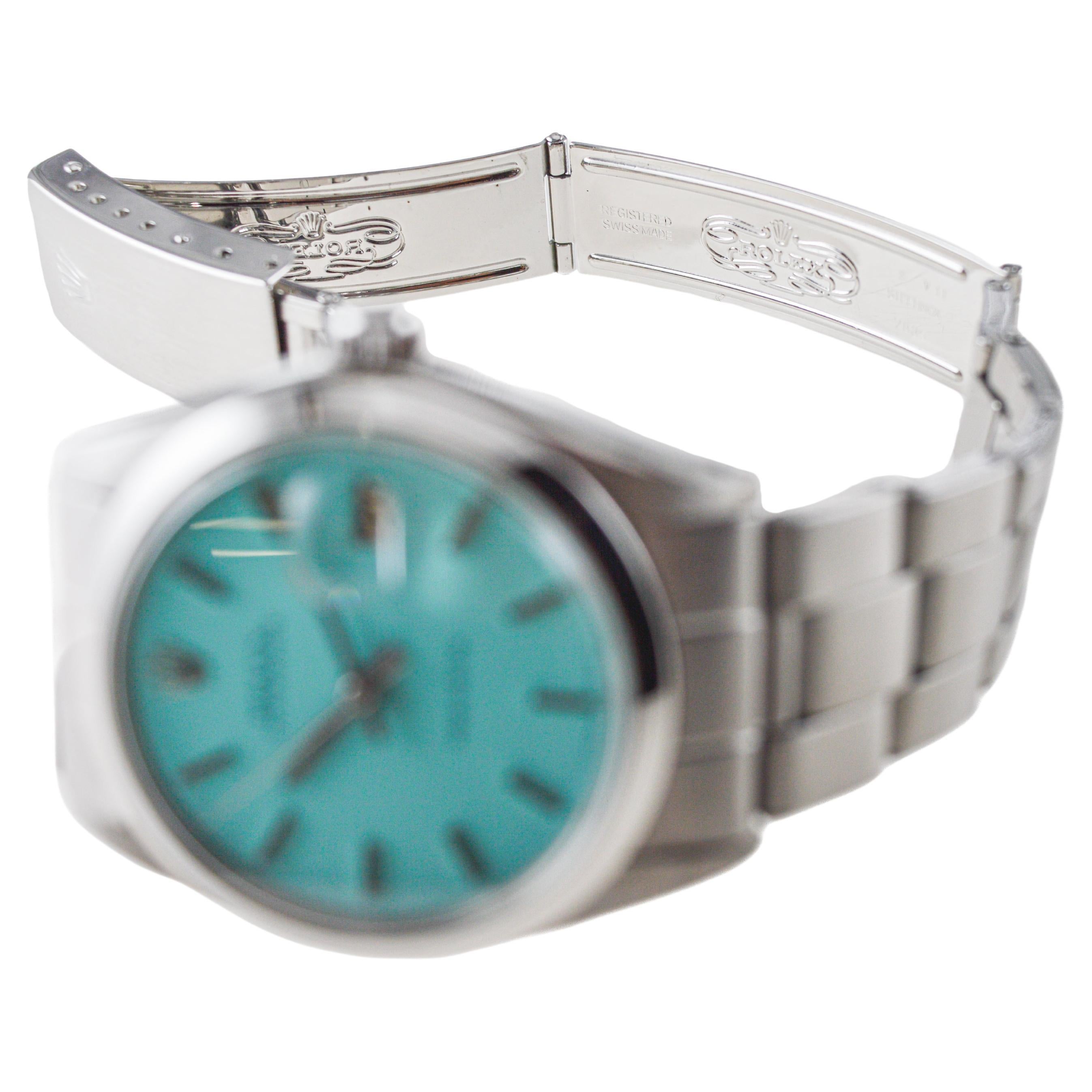 Rolex Stainless Steel Oysterdate with Custom Tiffany Blue Dial circa, 1960's For Sale 3