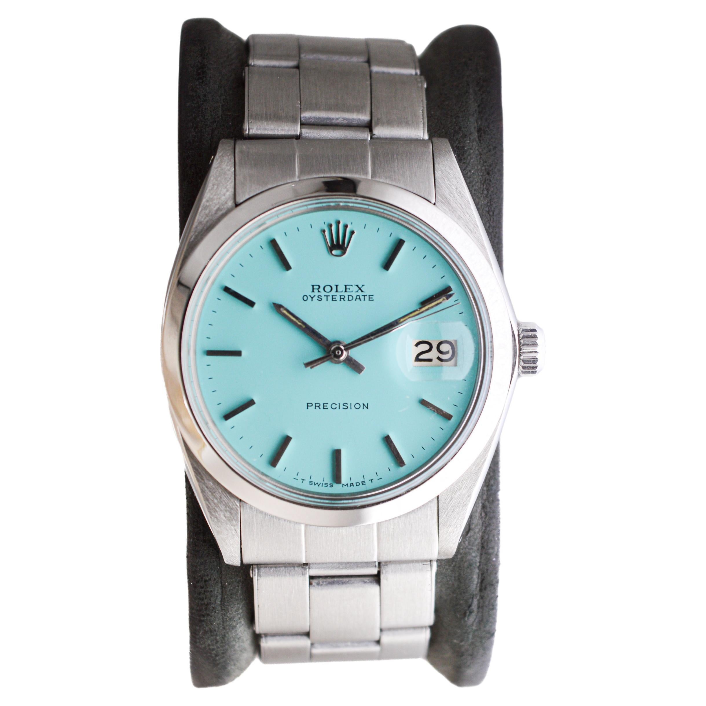 Rolex Stainless Steel Oysterdate with Custom Tiffany Blue Dial circa, 1960's
