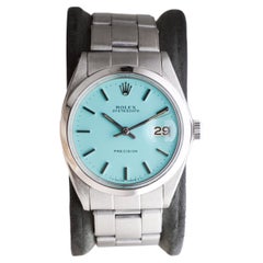 Rolex Oysterdate de acero inoxidable con esfera azul Tiffany personalizada hacia 1960